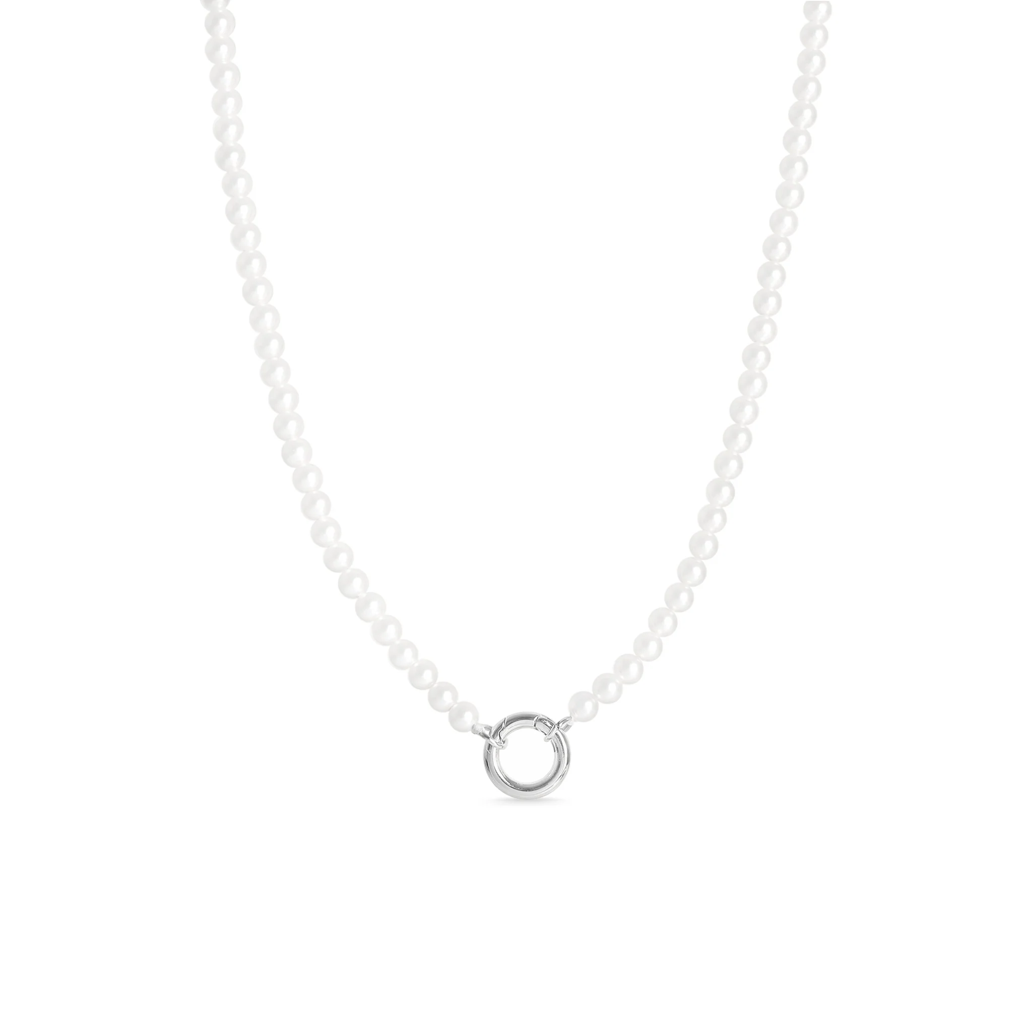 18" Glass Pearl Necklace with Stainless Steel Charm Keeper / SBB0338 - Image 3