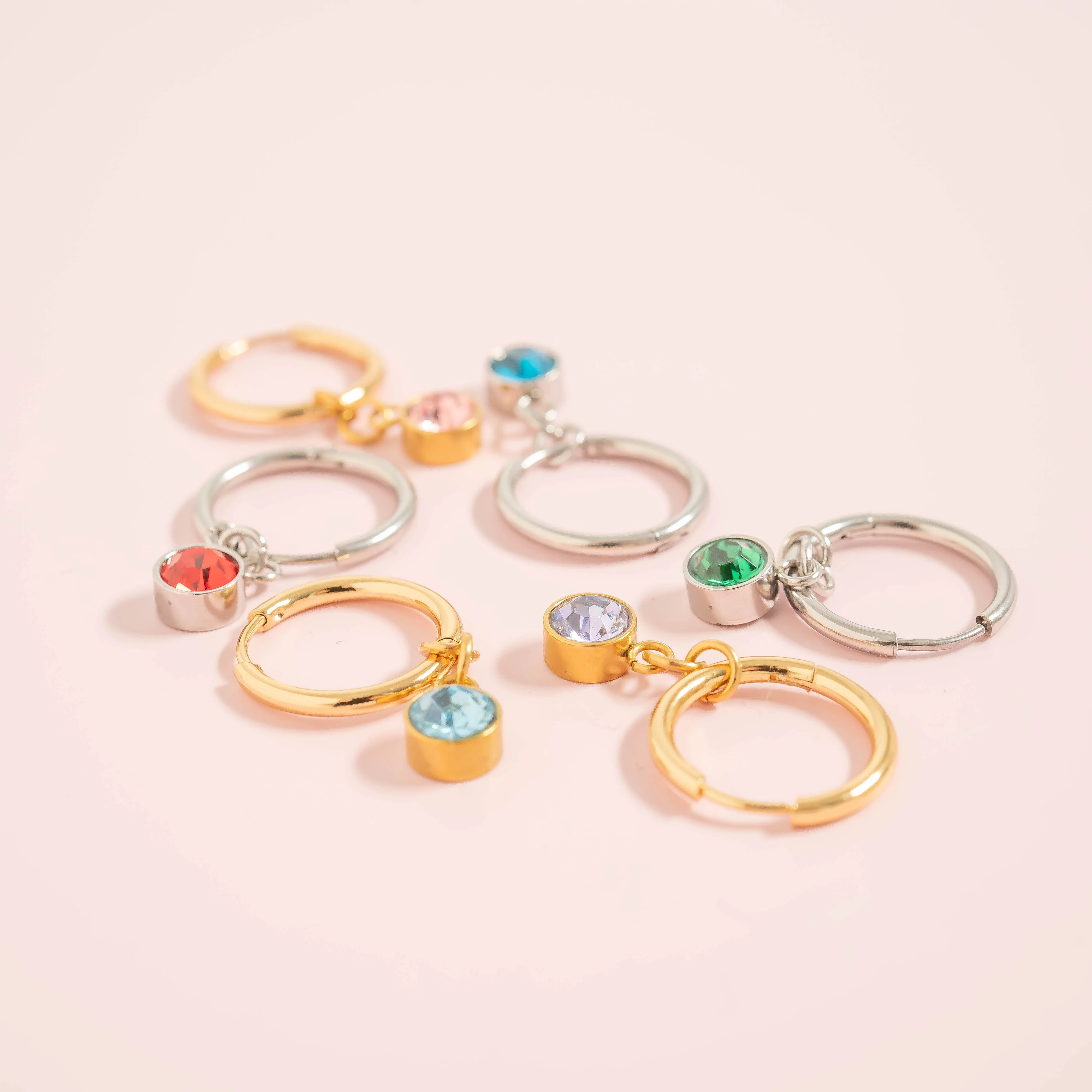 18K Gold PVD Birthstone Huggie Earrings / ERJ0074 - Image 5