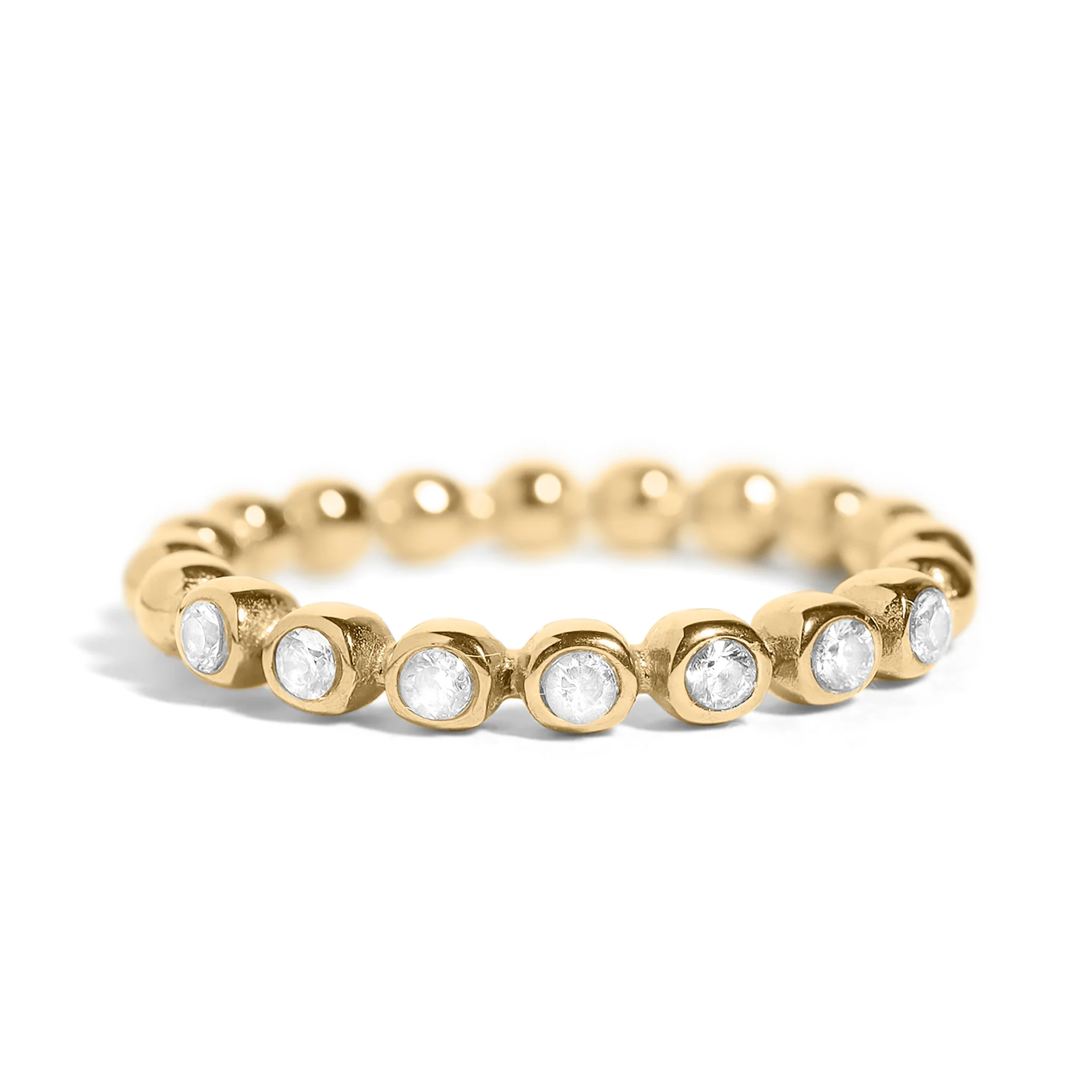 18K Gold PVD Stainless Steel Beaded CZ Stacking Ring / CSR0007 - Image 5