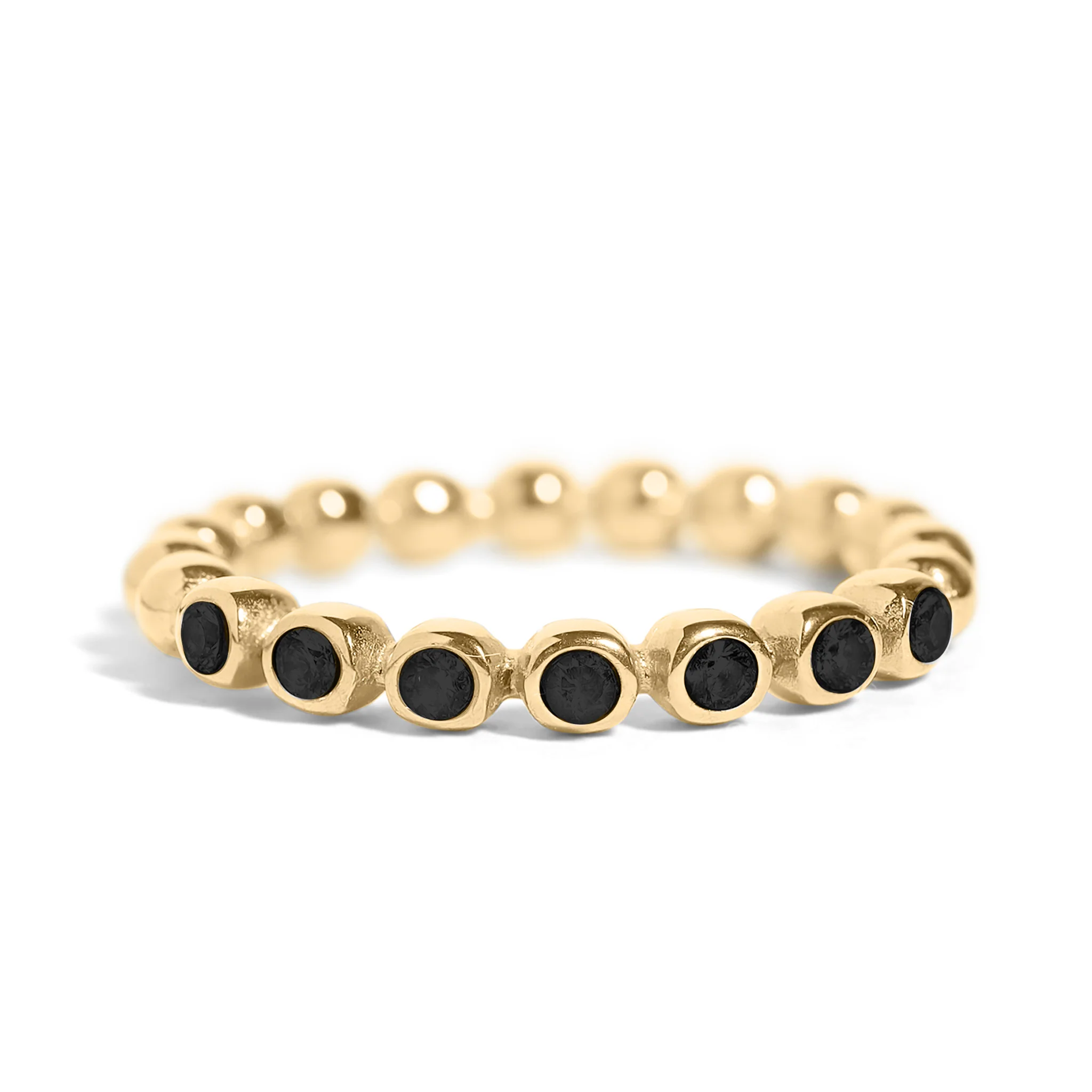 18K Gold PVD Stainless Steel Beaded CZ Stacking Ring / CSR0007 - Image 6