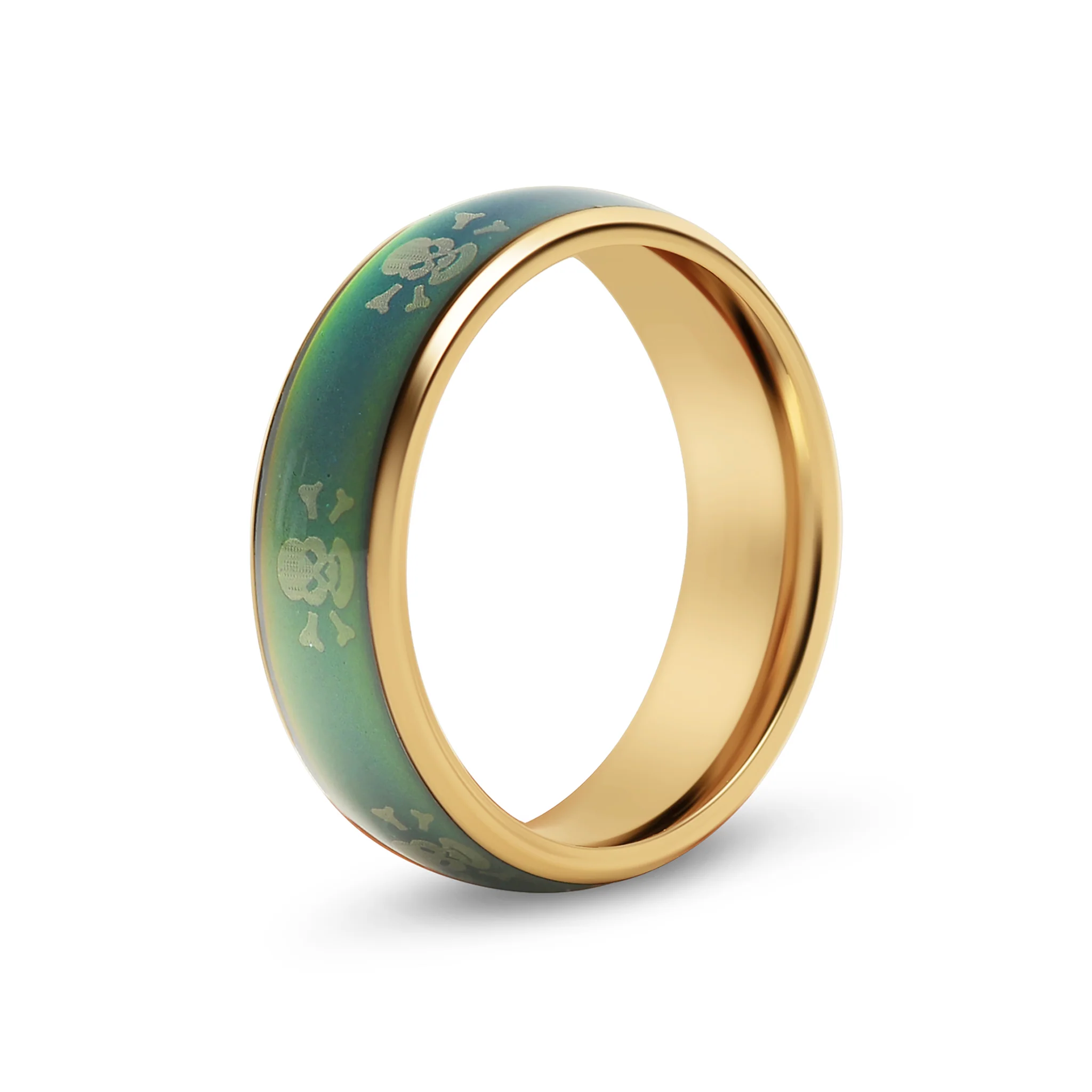 18K Gold PVD Stainless Steel Skull & Crossbones Mood Ring / CFR9013 - Image 4