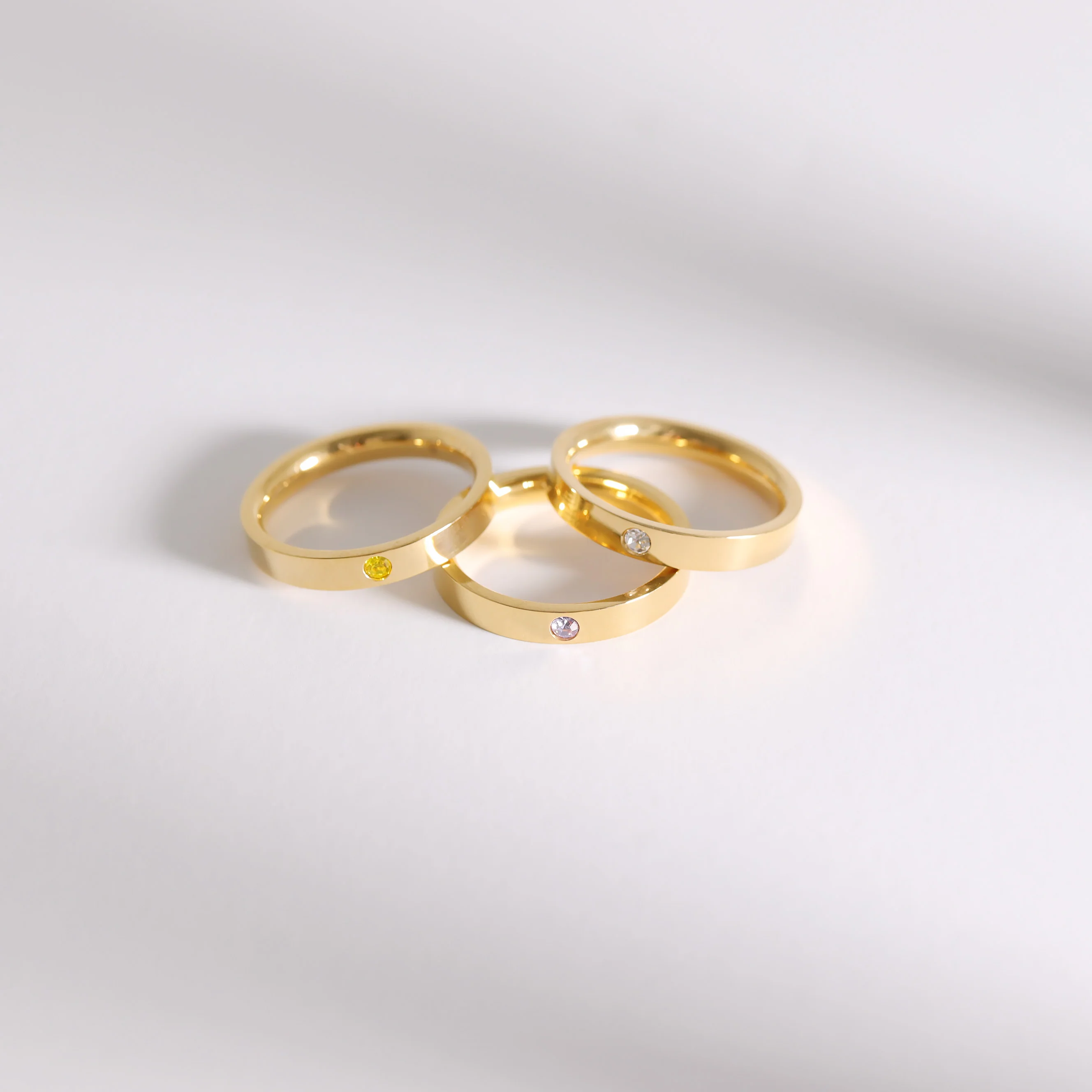 18K Gold PVD Stainless Steel Birthstone Engravable Stacking Ring / ZRJ1004 - Image 3