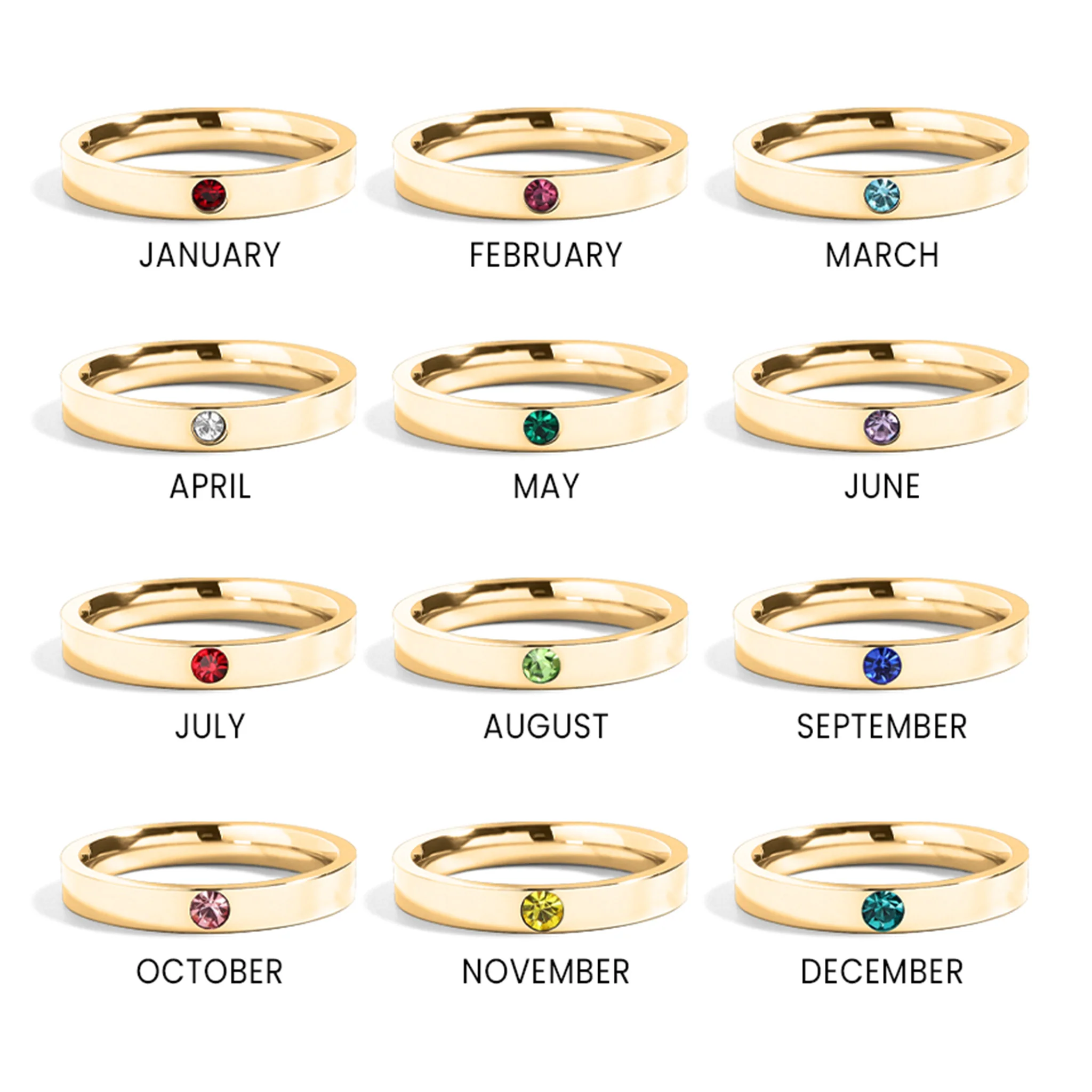 18K Gold PVD Stainless Steel Birthstone Engravable Stacking Ring / ZRJ1004 - Image 5