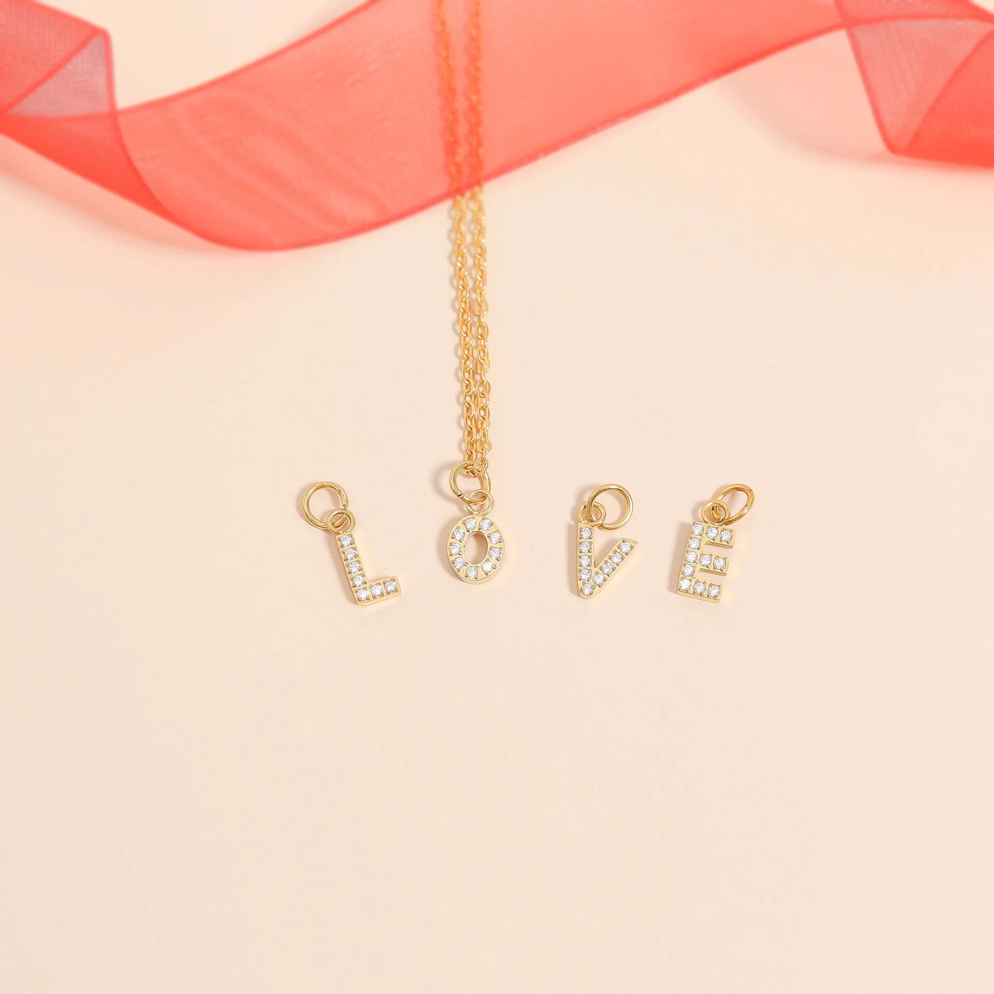 18K Gold PVD Stainless Steel Pave Set CZ Initial Letter Charms / PDC9021 - Image 15