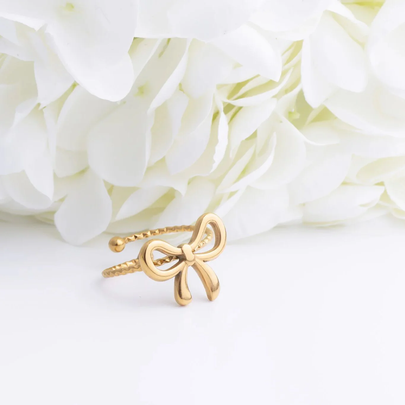 18K Gold PVD Stainless Steel Adjustable Bow Ring / KSS0026 - Image 3