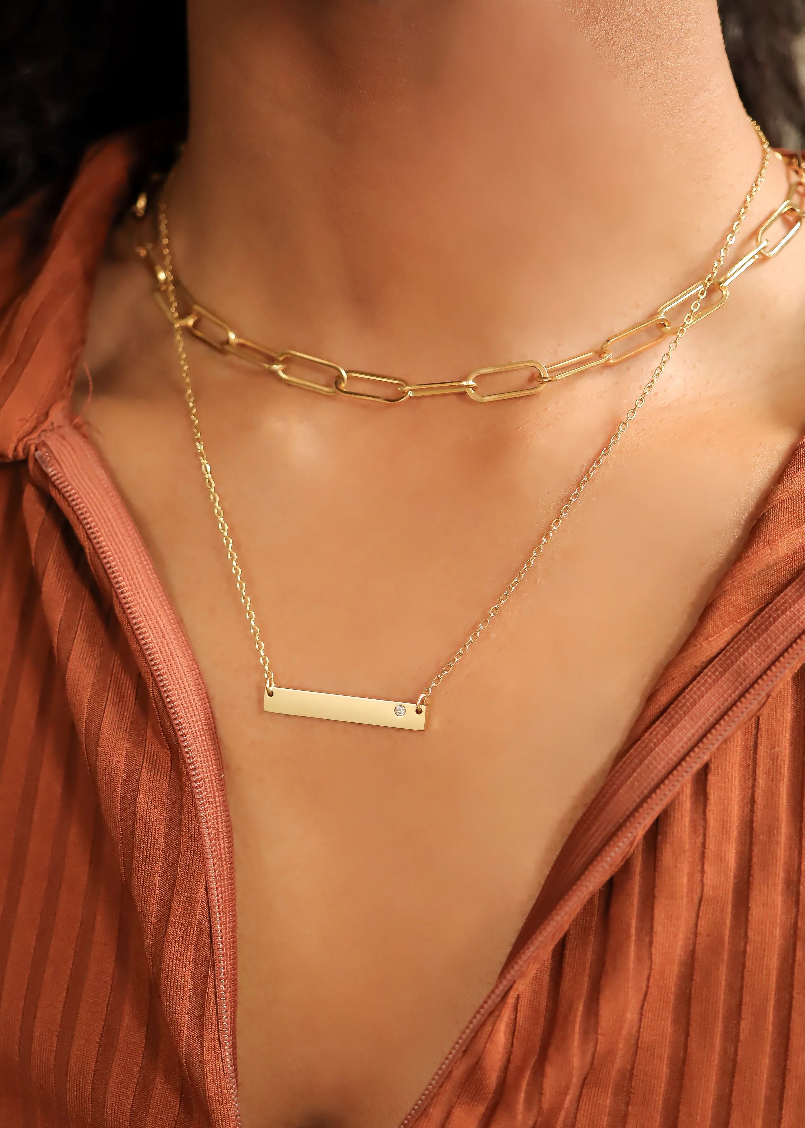 18K Gold PVD Stainless Steel Bar Birthstone Necklace / SBB0319 - Image 6