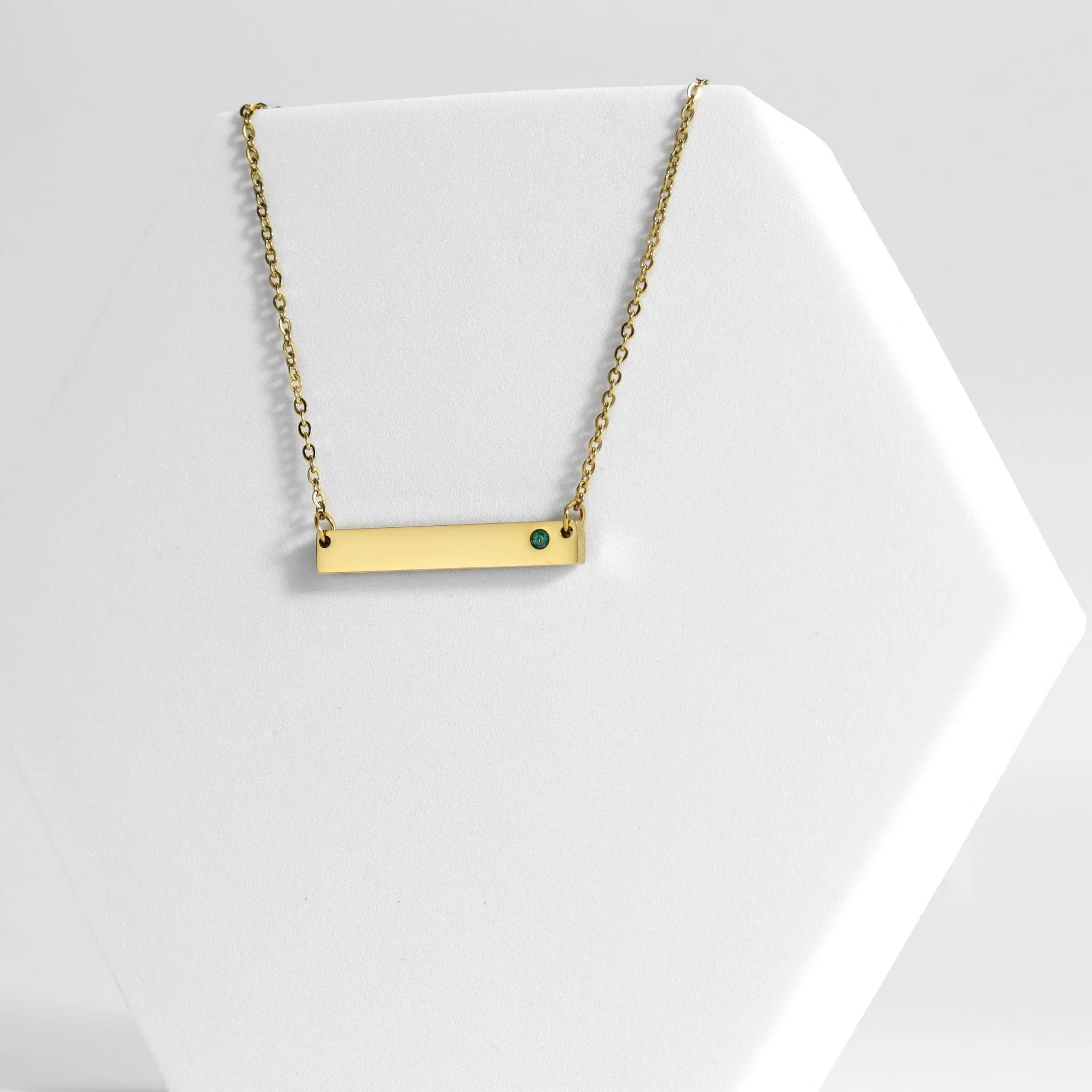 18K Gold PVD Stainless Steel Bar Birthstone Necklace / SBB0319 - Image 7