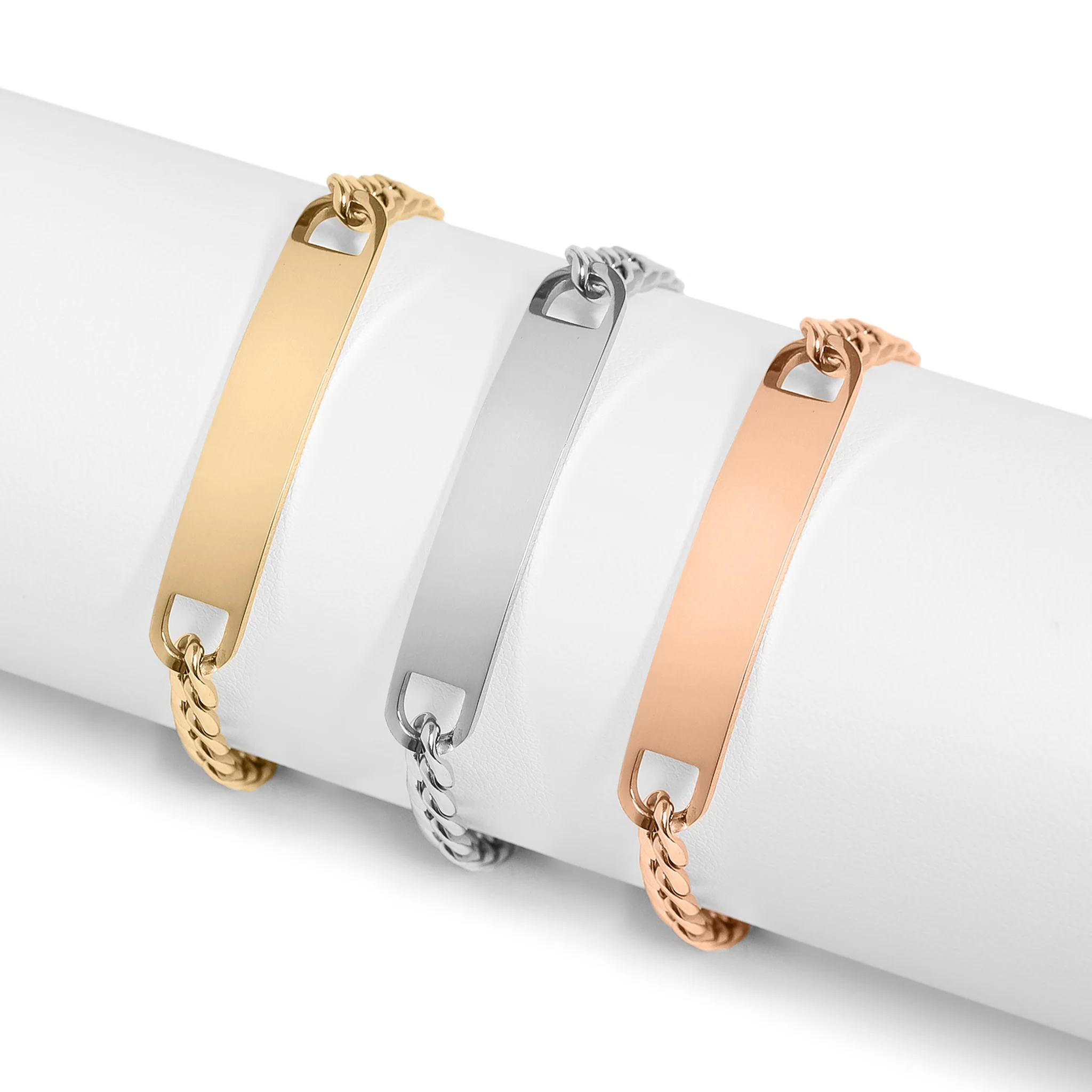 18K Gold PVD Stainless Steel Blank ID Curved Bar Bracelet / BRJ9044 - Image 5