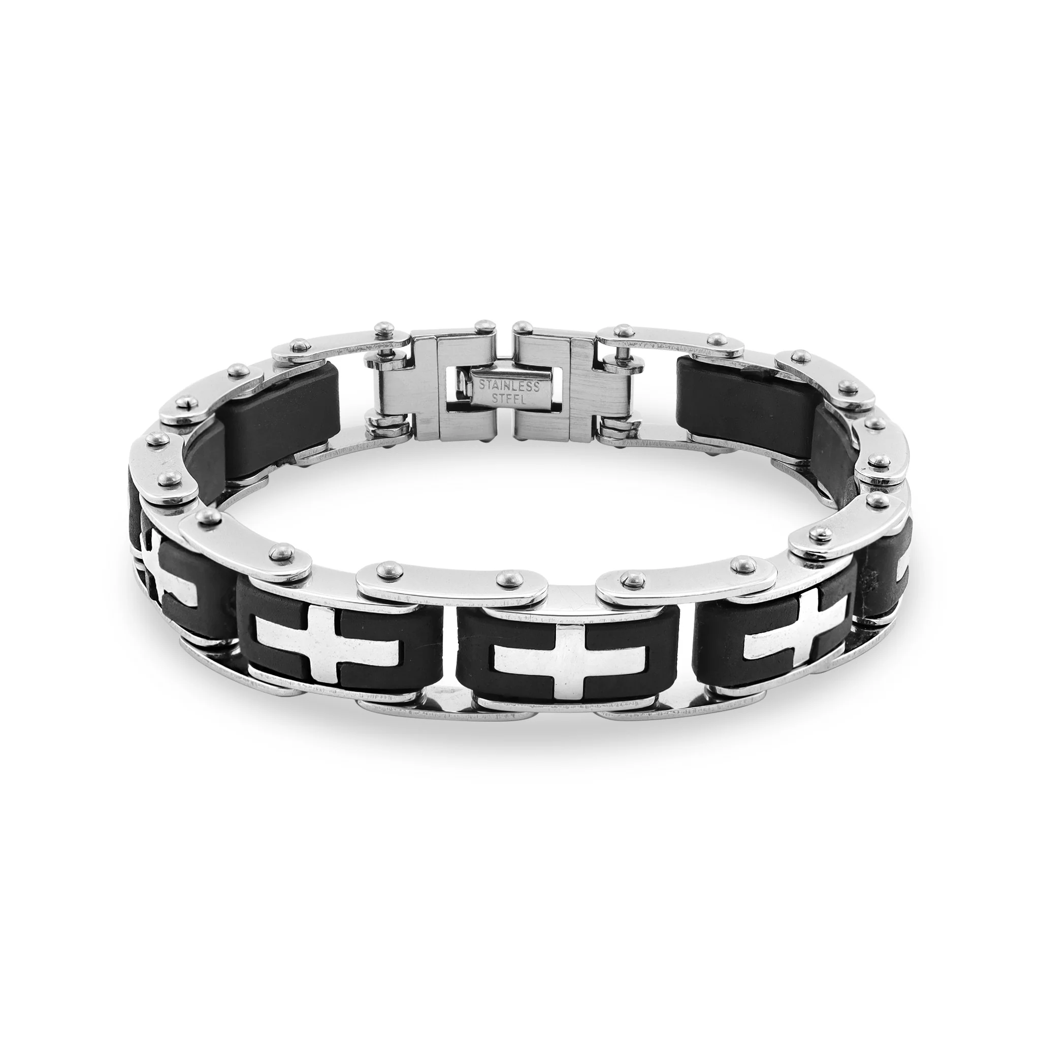 18K Gold PVD Stainless Steel Cross Bike Chain Bracelet / BRJ2376 - Image 5
