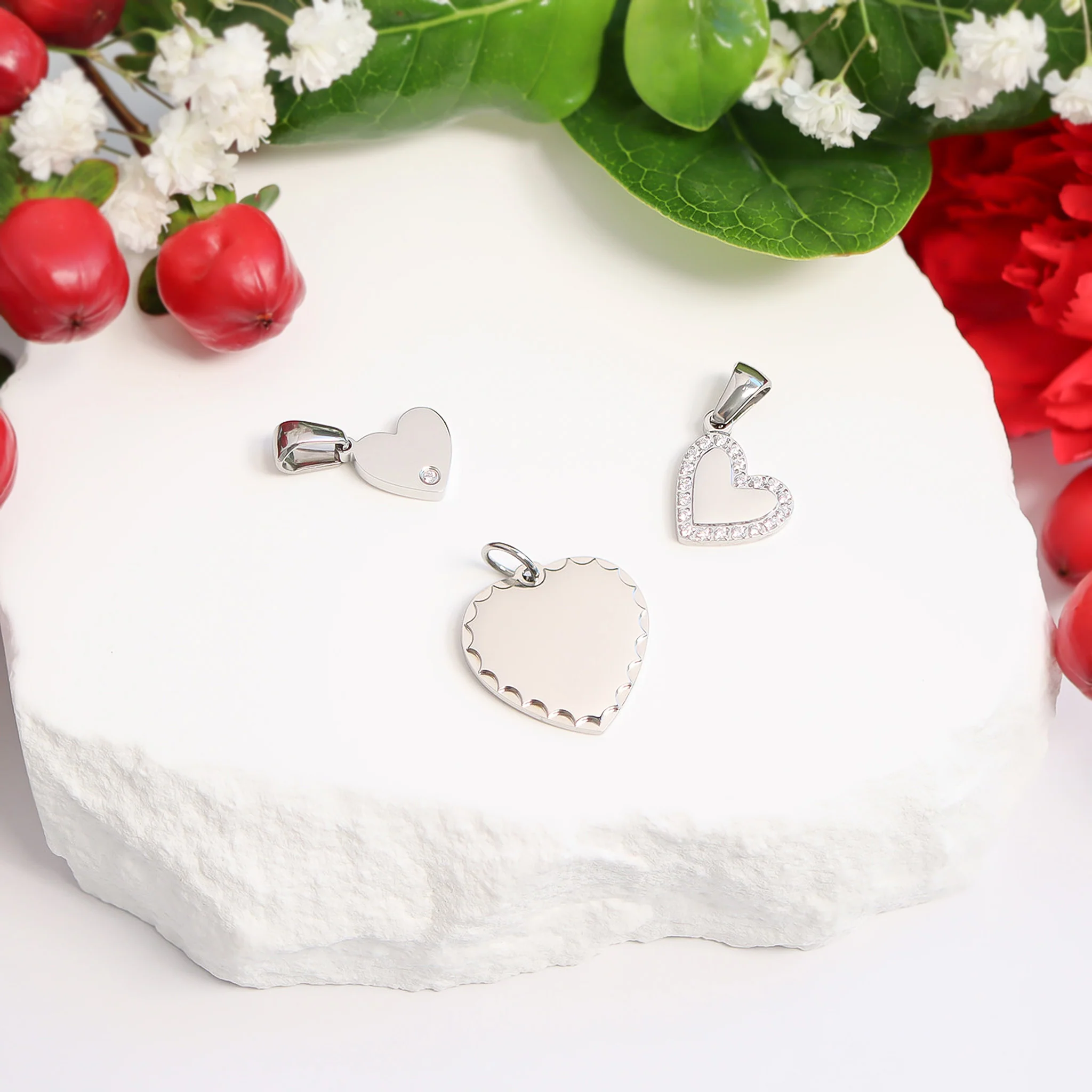18K Gold PVD Stainless Steel CZ Heart Charm / SBB0289 - Image 9
