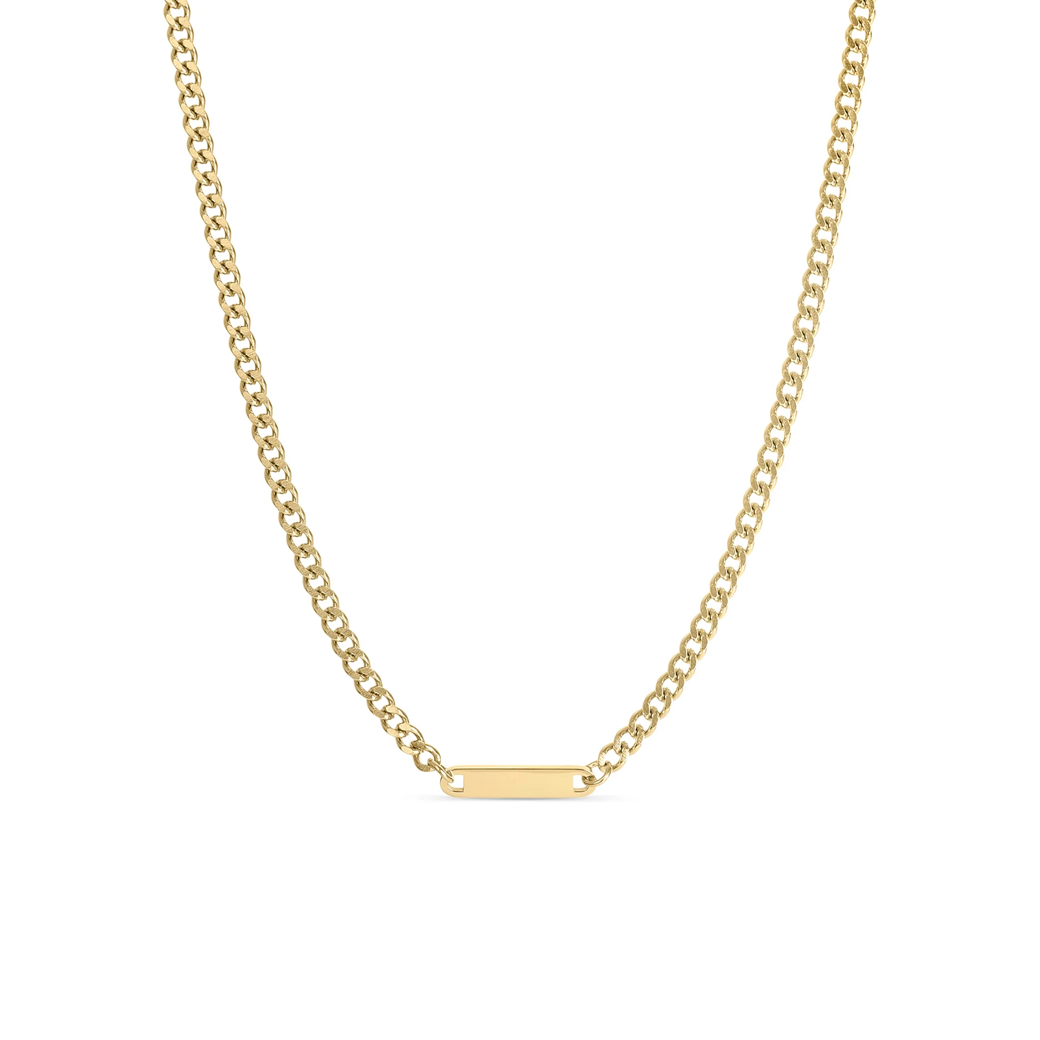 18K Gold PVD Stainless Steel Engravable Curb Chain Bar Necklace / CHN9957 - Image 5