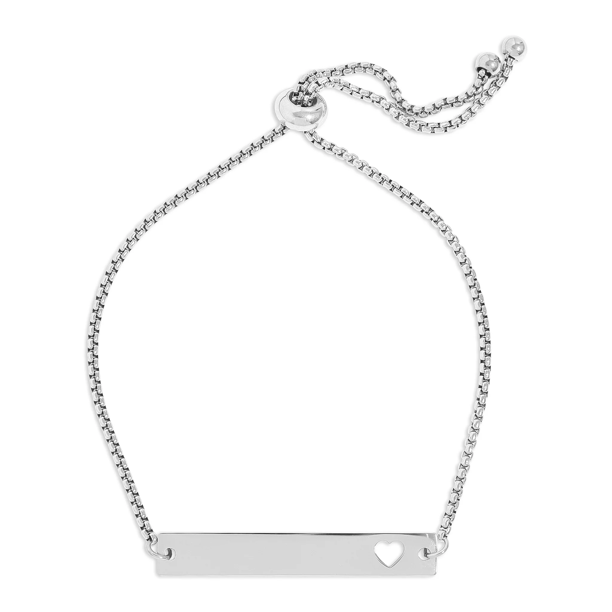 18K Gold PVD Stainless Steel Flat Adjustable Heart Cutout Blank Bar Bracelet / SBB0322 - Image 4