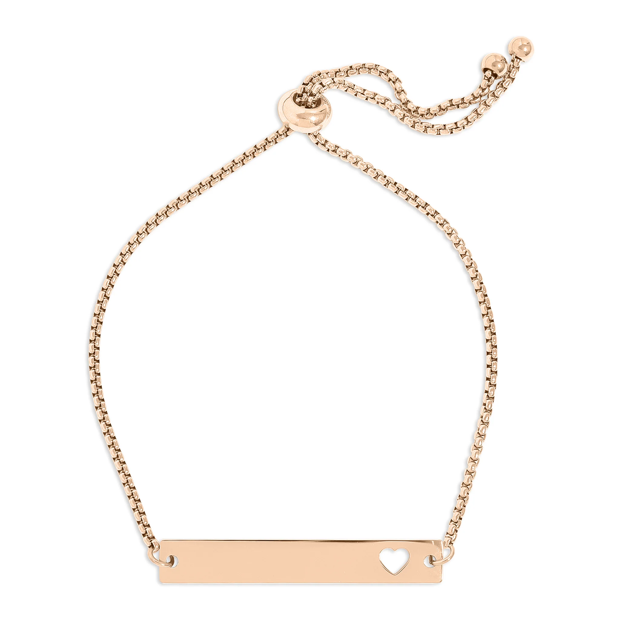 18K Gold PVD Stainless Steel Flat Adjustable Heart Cutout Blank Bar Bracelet / SBB0322 - Image 5