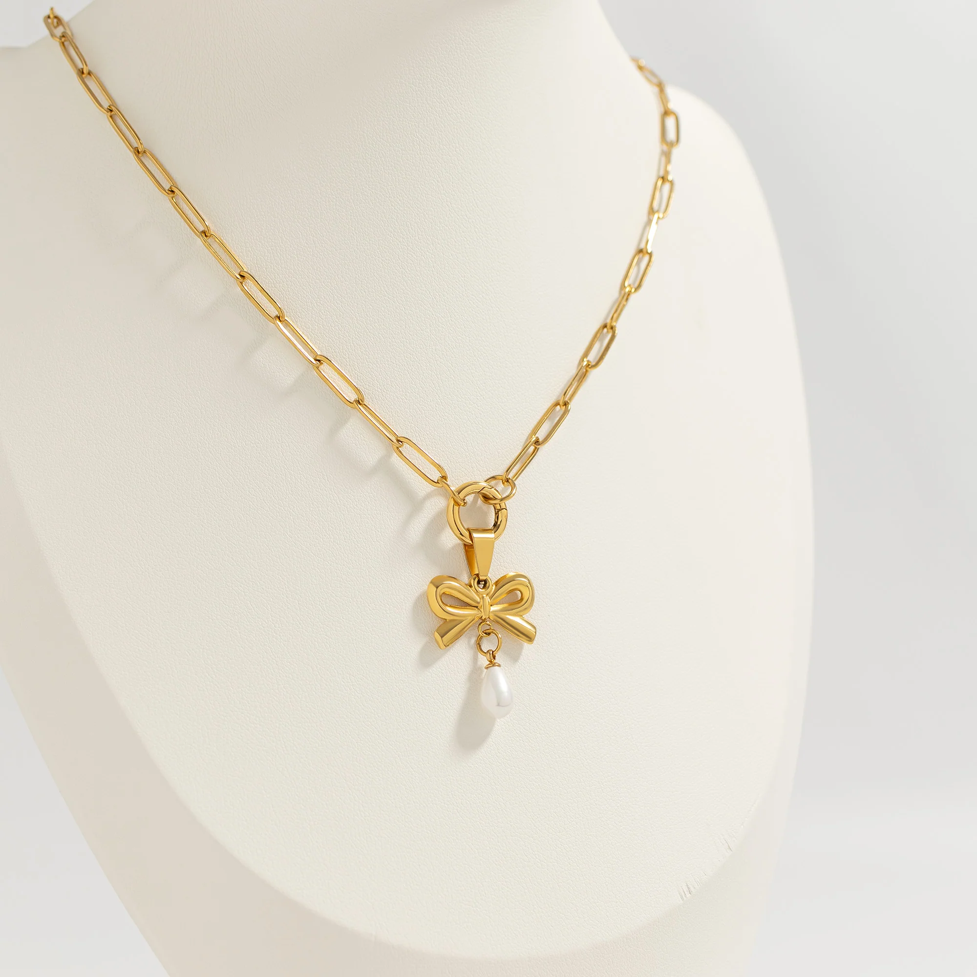 18K Gold PVD Stainless Steel Freshwater Pearl Bow Charm / PDL0291 - Image 7