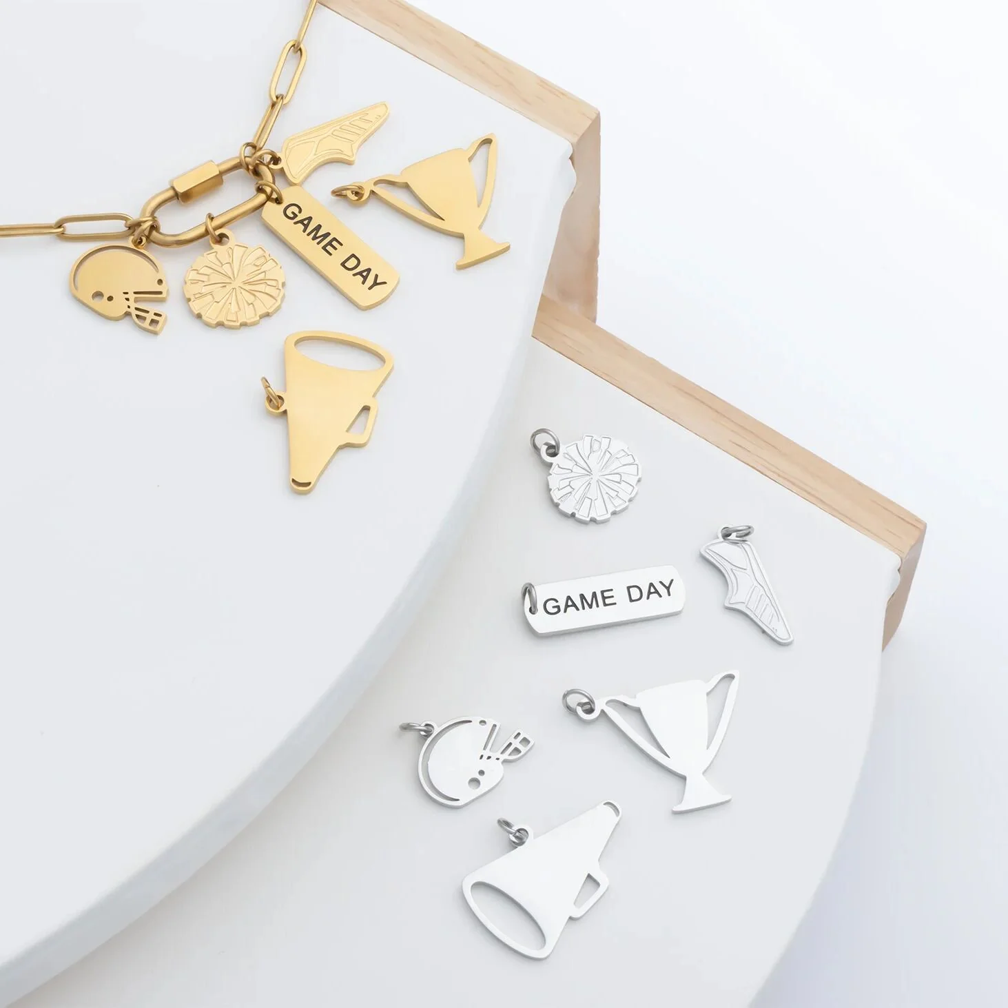 18K Gold PVD Stainless Steel Game Day Script Charm / PDL0382 - Image 8