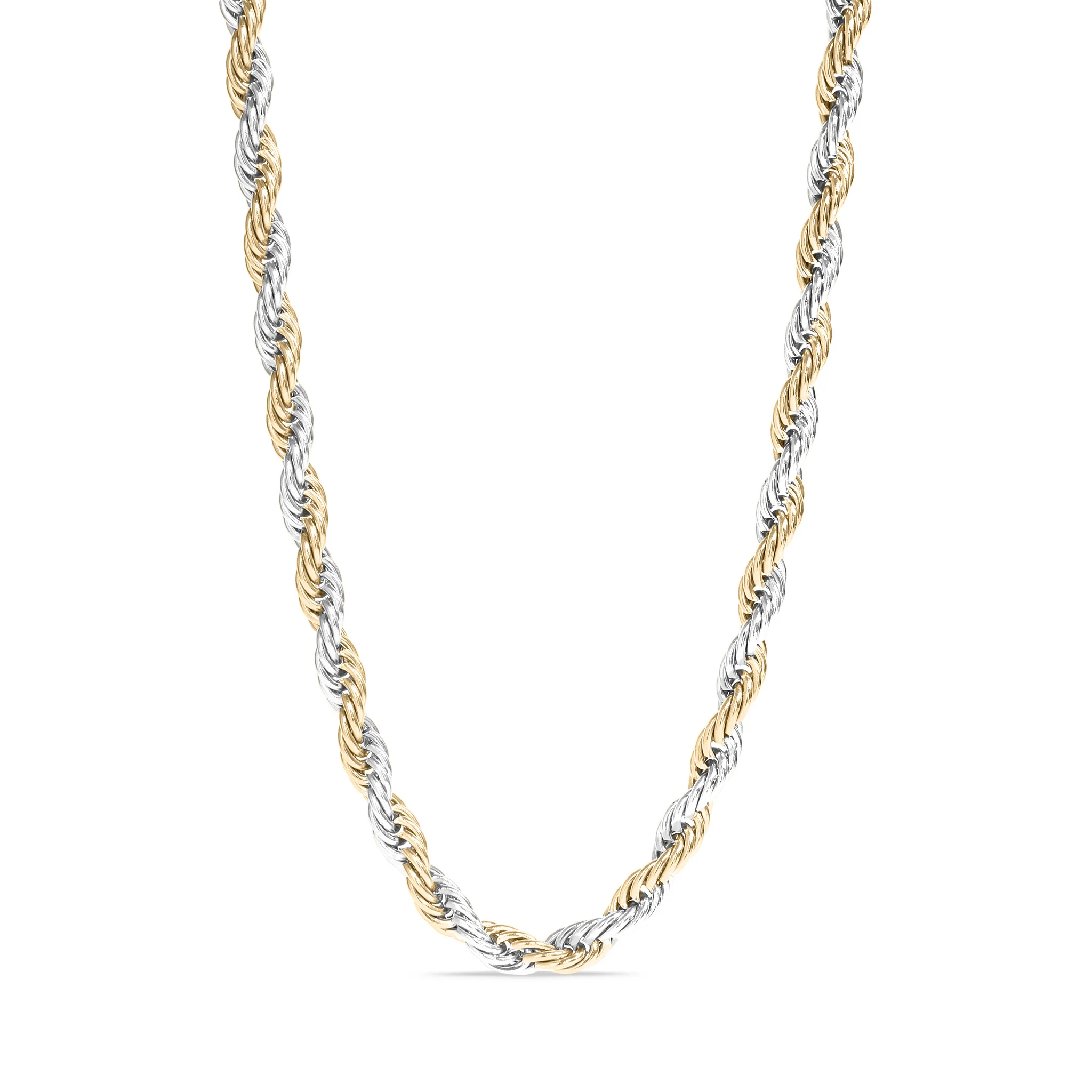 18K Gold PVD Stainless Steel Mixed Metal Rope Chain Necklace / CHN9701 - Image 3