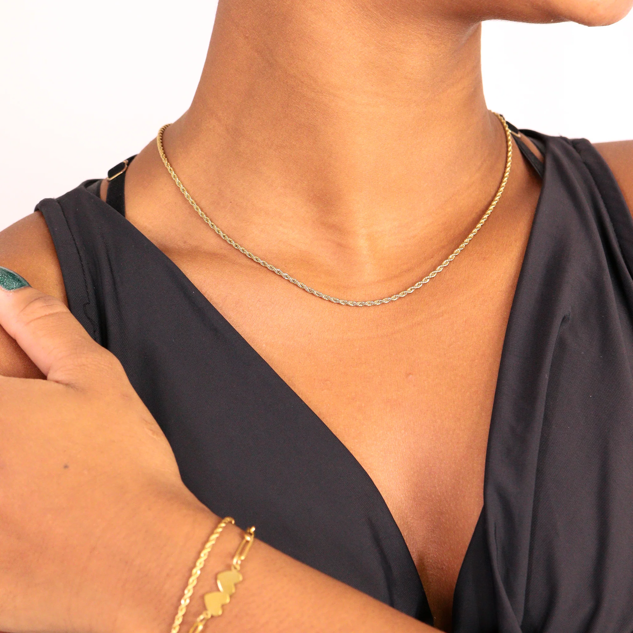 18K Gold PVD Stainless Steel Rope Chain Necklace / CHN9702 - Image 8