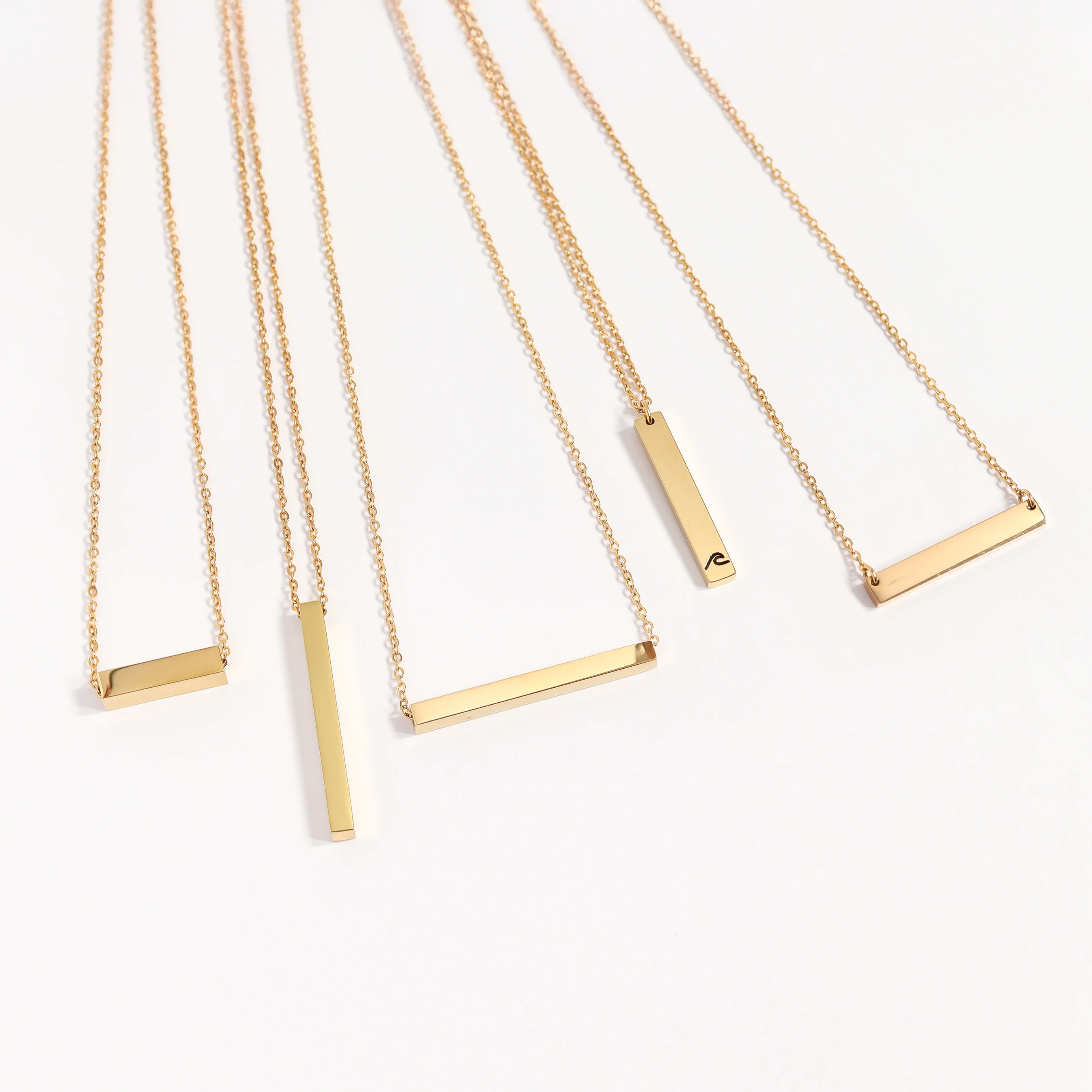 18K Gold PVD Stainless Steel Square 4 Sided Vertical Blank Bar Necklace / SBB0120 - Image 5