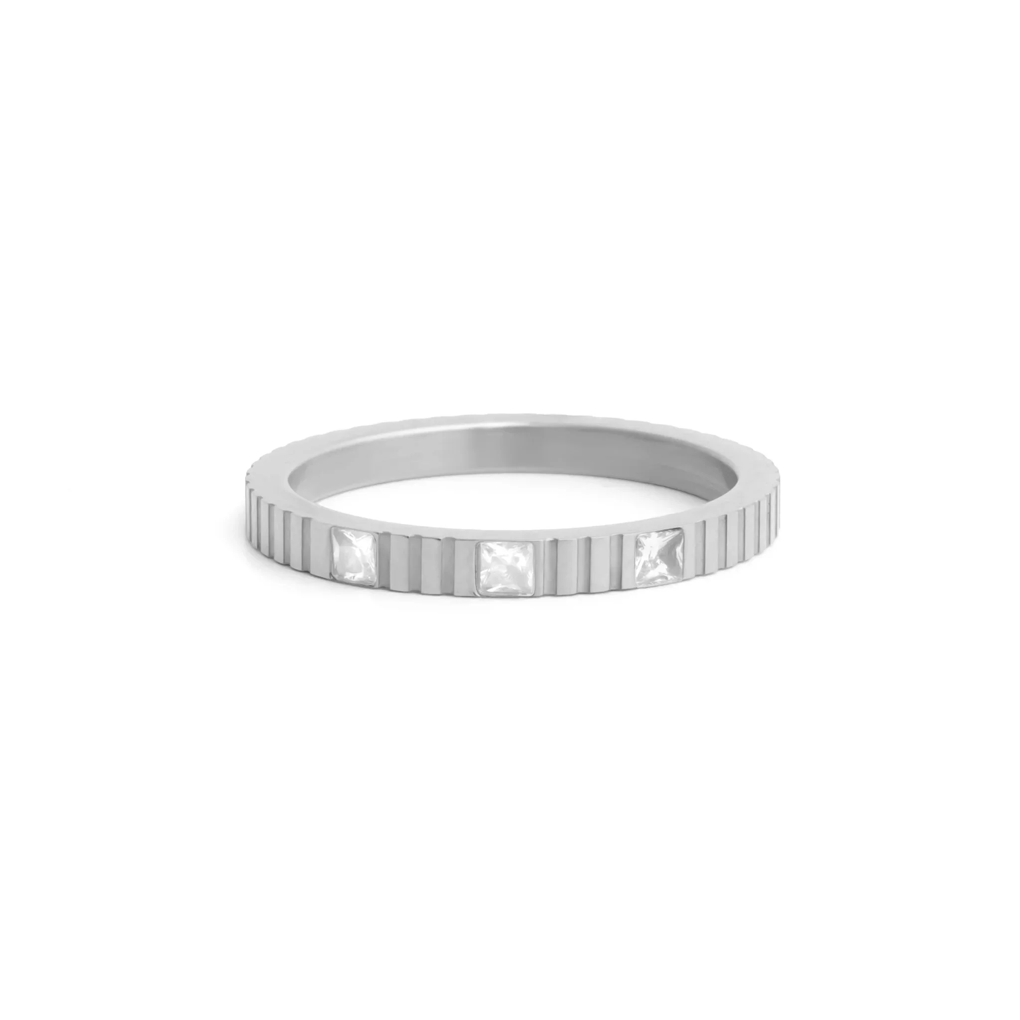 18K Gold Stainless Steel Triple Stone Fluted Stacking Ring / KSS0029 - Image 4