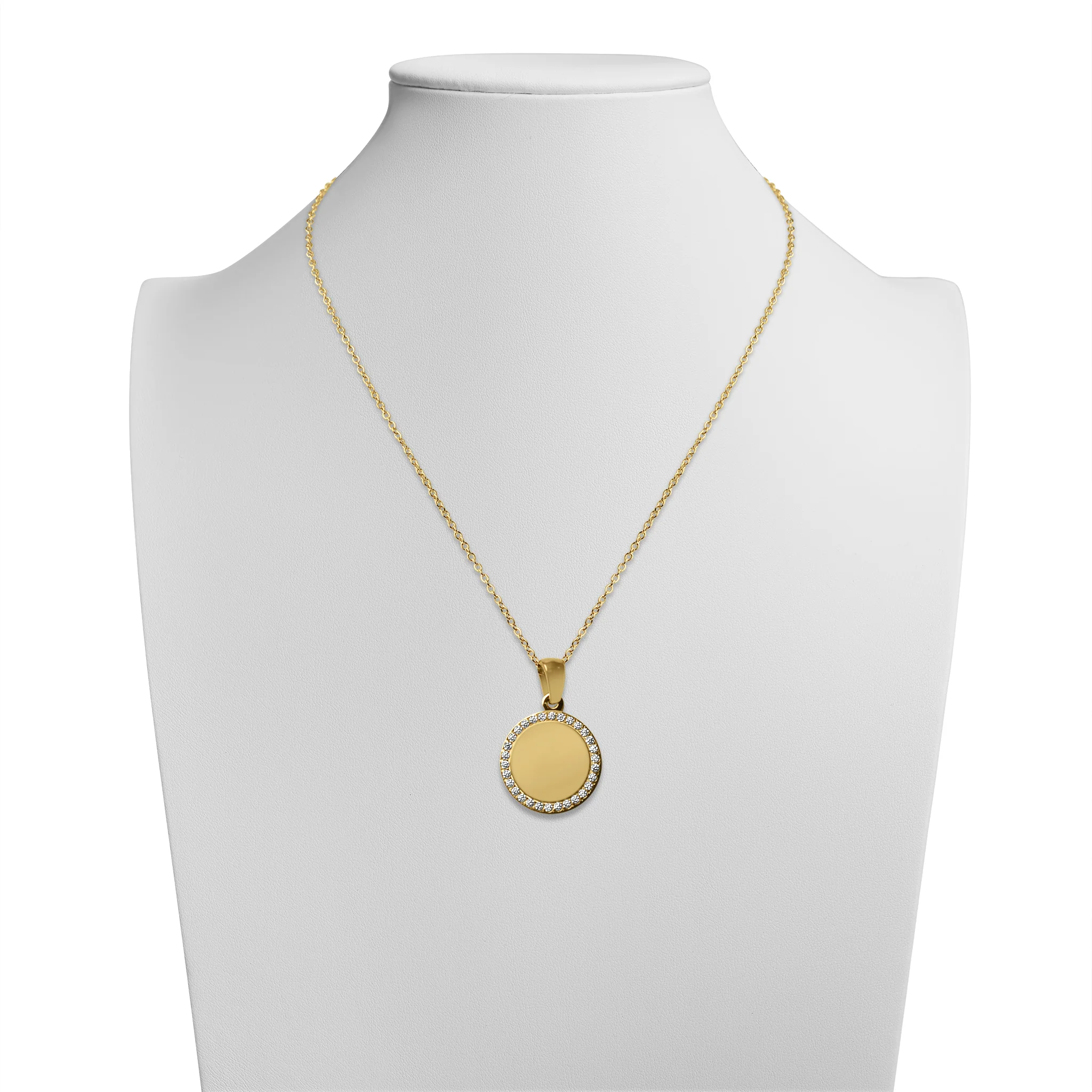 18K Gold PVD Stainless Steel Round CZ Pendant Necklace / SBB0280 - Image 8