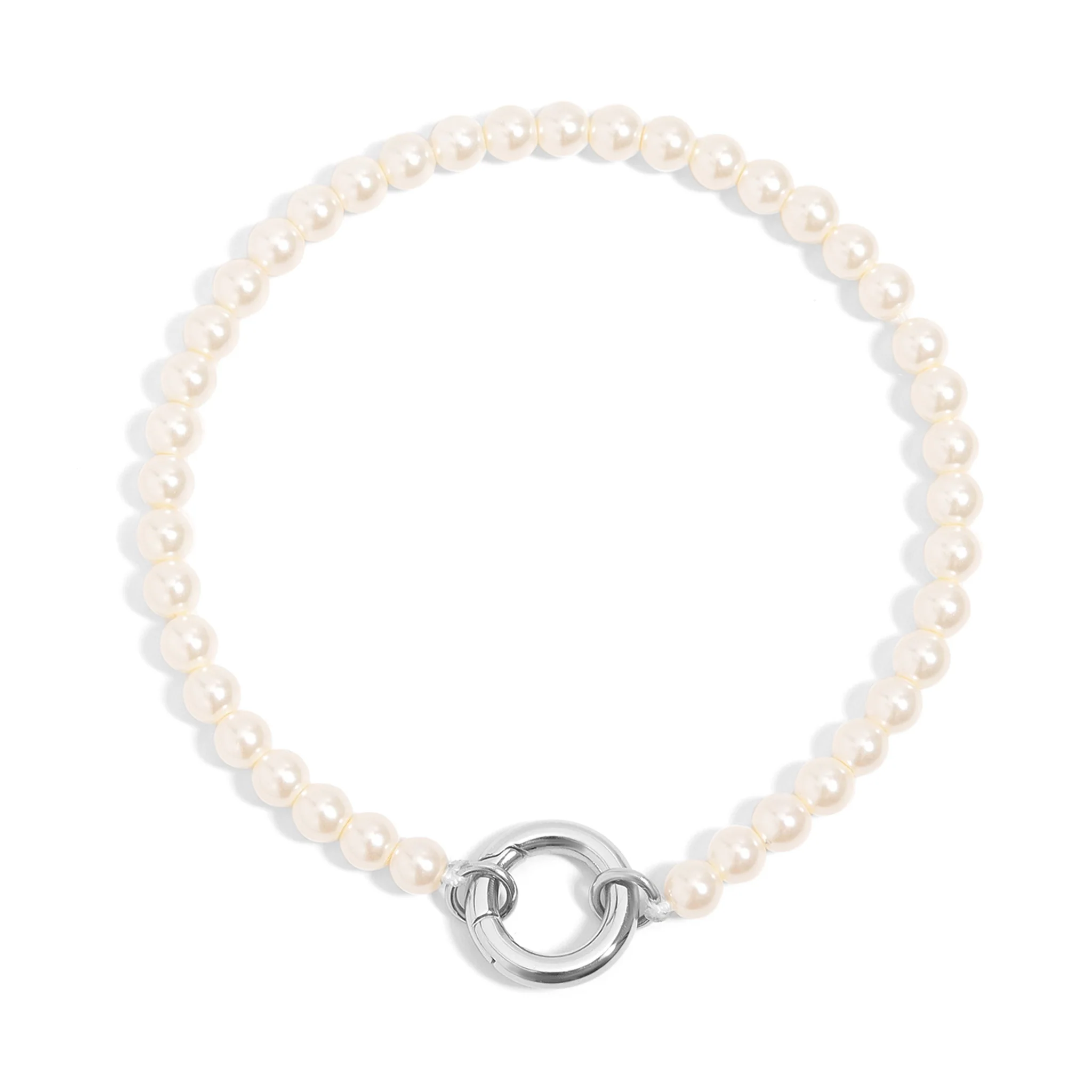 18K Gold PVD Stainless Steel Glass Pearl Charm Keeper Bracelet / SBB0337 - Image 6