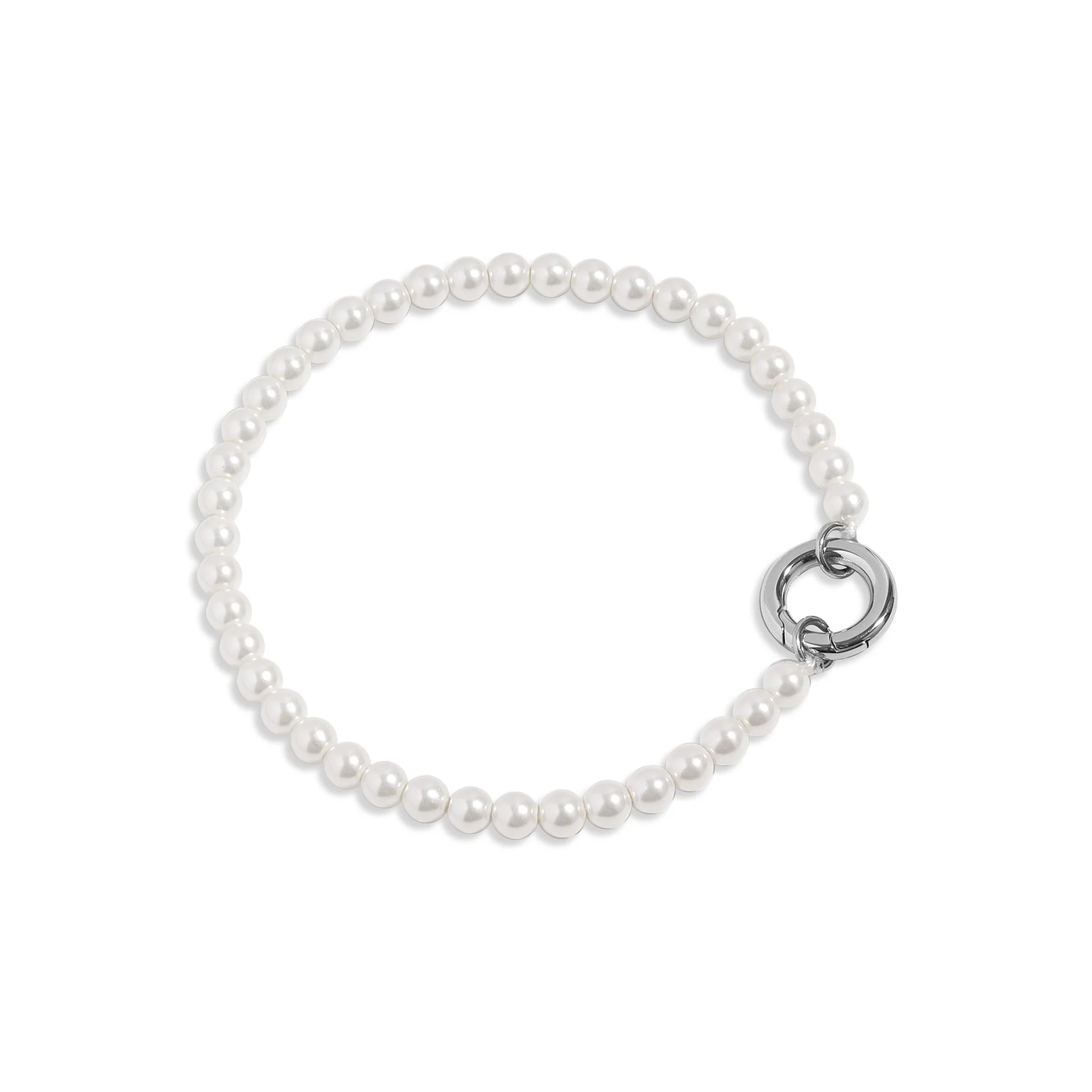 18K Gold PVD Stainless Steel Glass Pearl Charm Keeper Bracelet / SBB0337 - Image 8