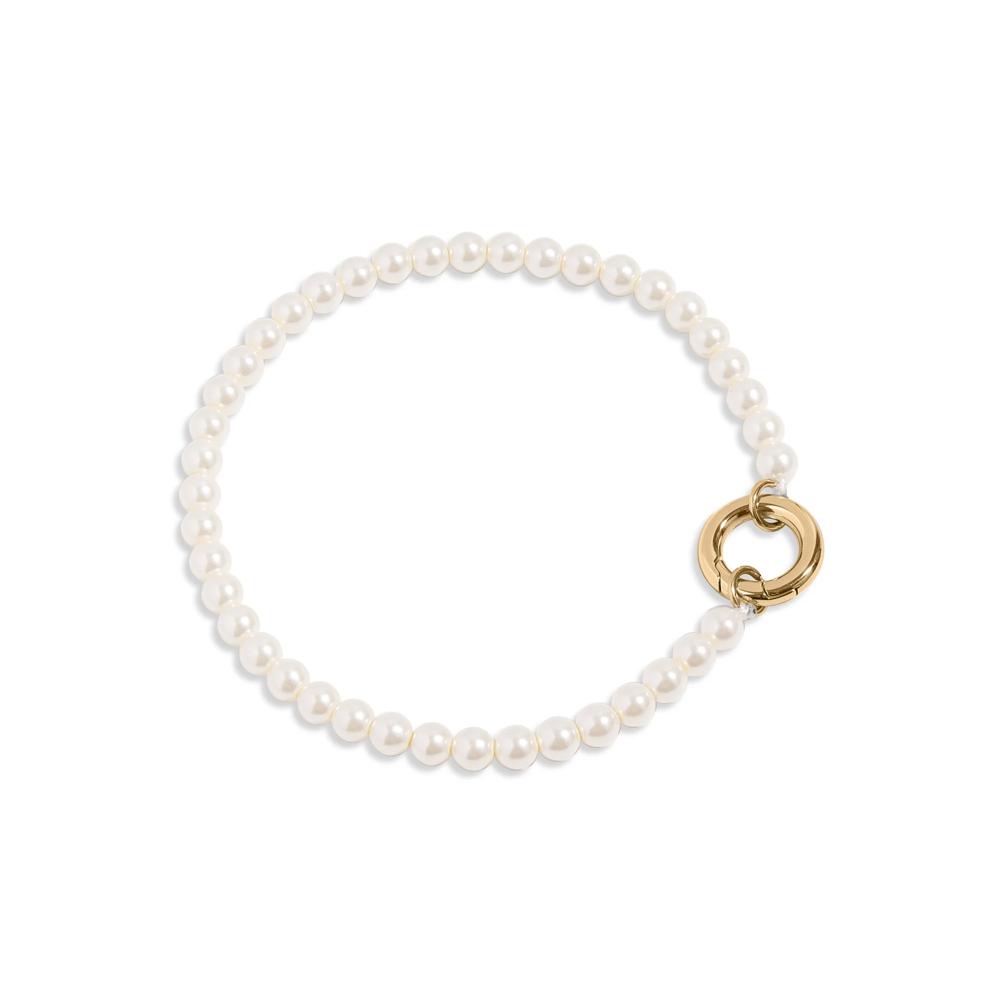 18K Gold PVD Stainless Steel Glass Pearl Charm Keeper Bracelet / SBB0337 - Image 9