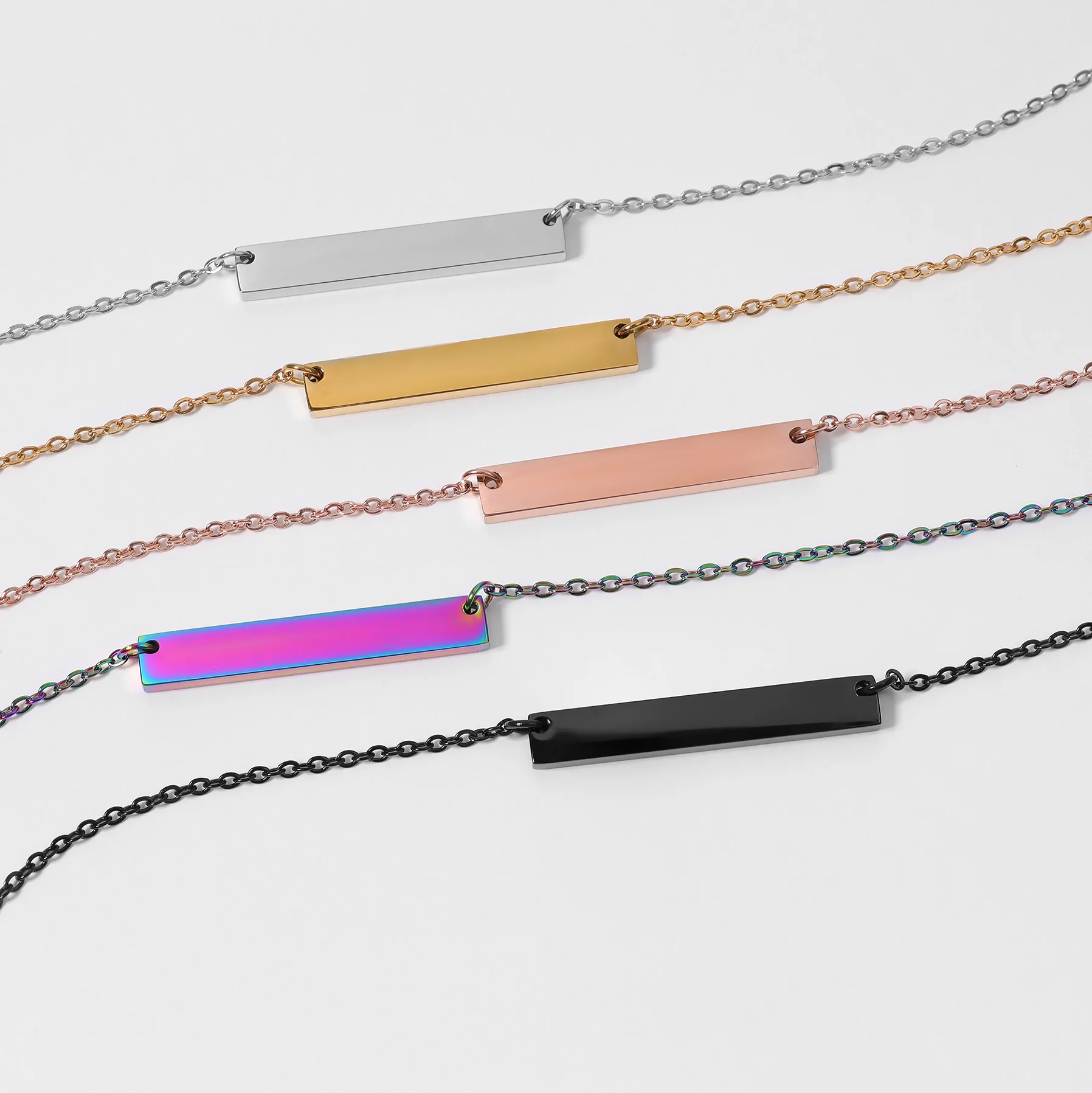 18K Gold PVD Stainless Steel Blank Bar Necklace / SBB0019 - Image 16
