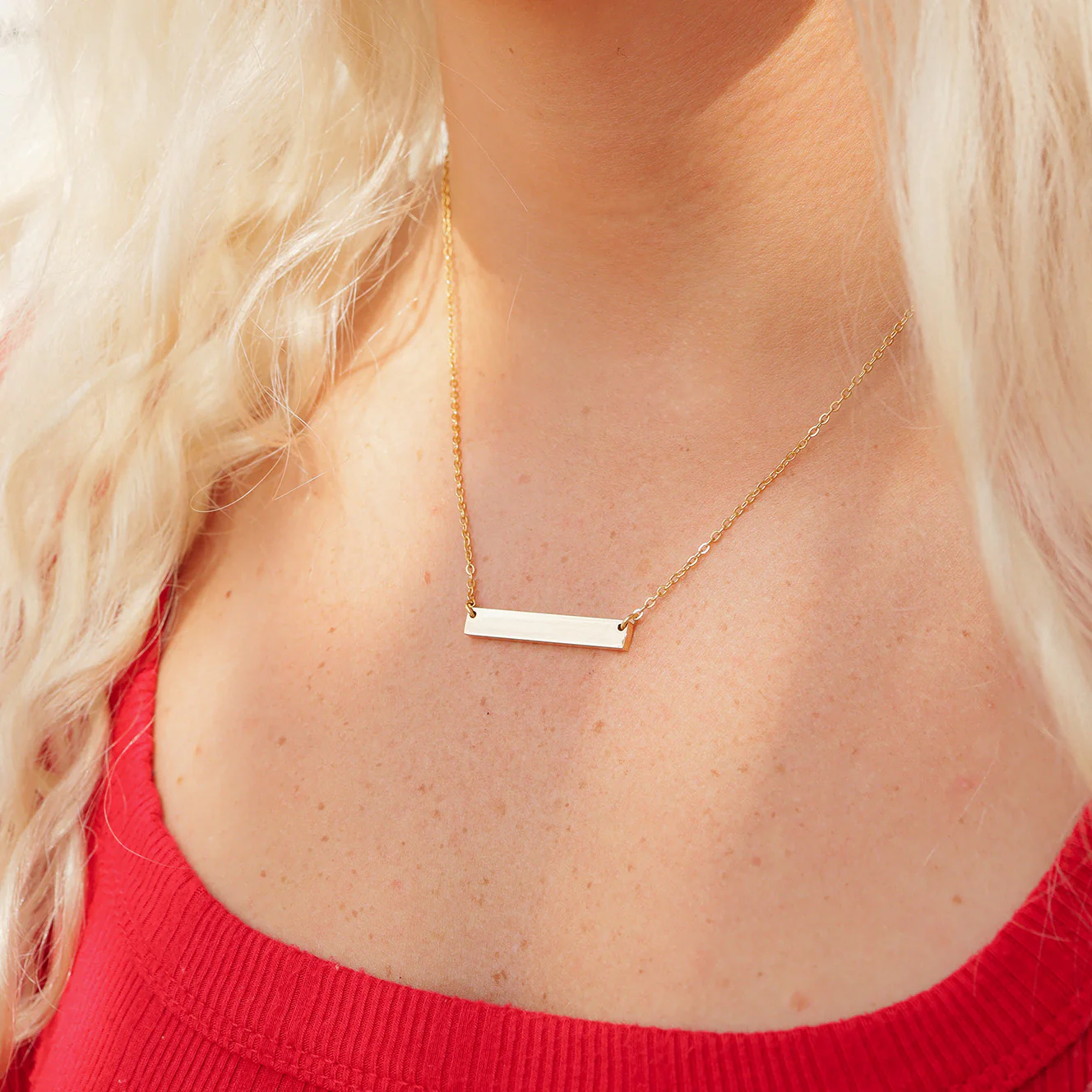 18K Gold PVD Stainless Steel Blank Bar Necklace / SBB0019 - Image 5