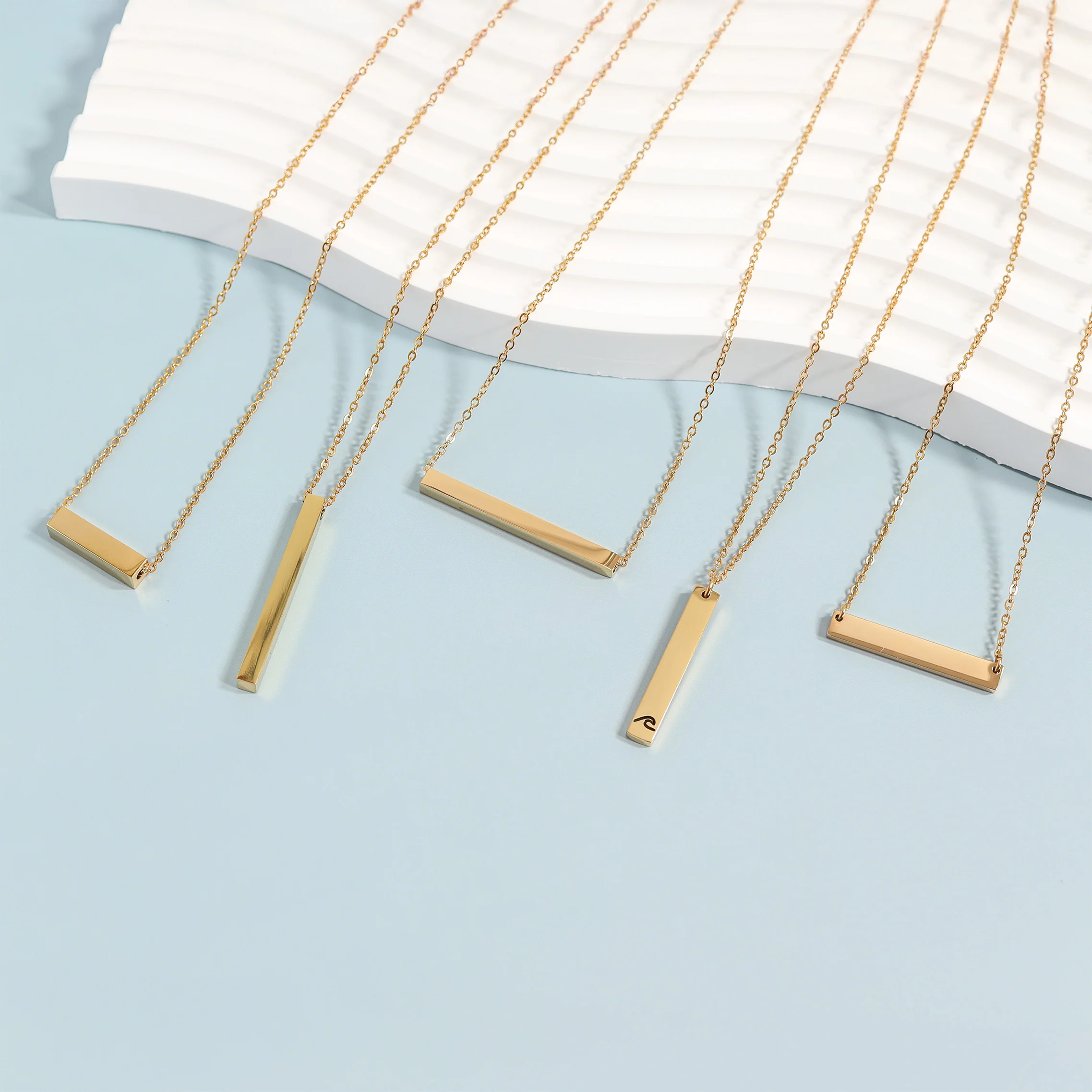 18K Gold PVD Stainless Steel Blank Bar Necklace / SBB0019 - Image 6