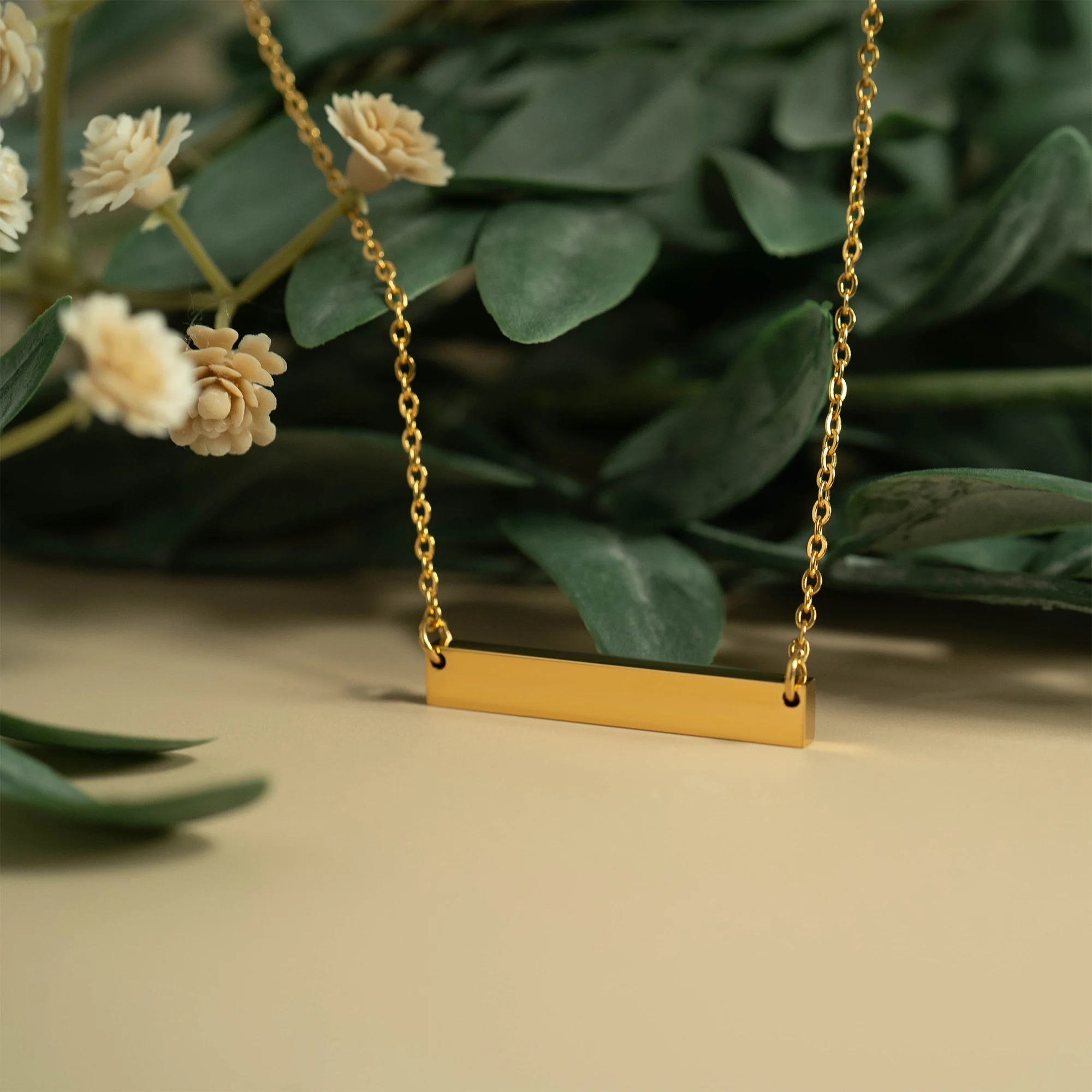 18K Gold PVD Stainless Steel Blank Bar Necklace / SBB0019 - Image 9