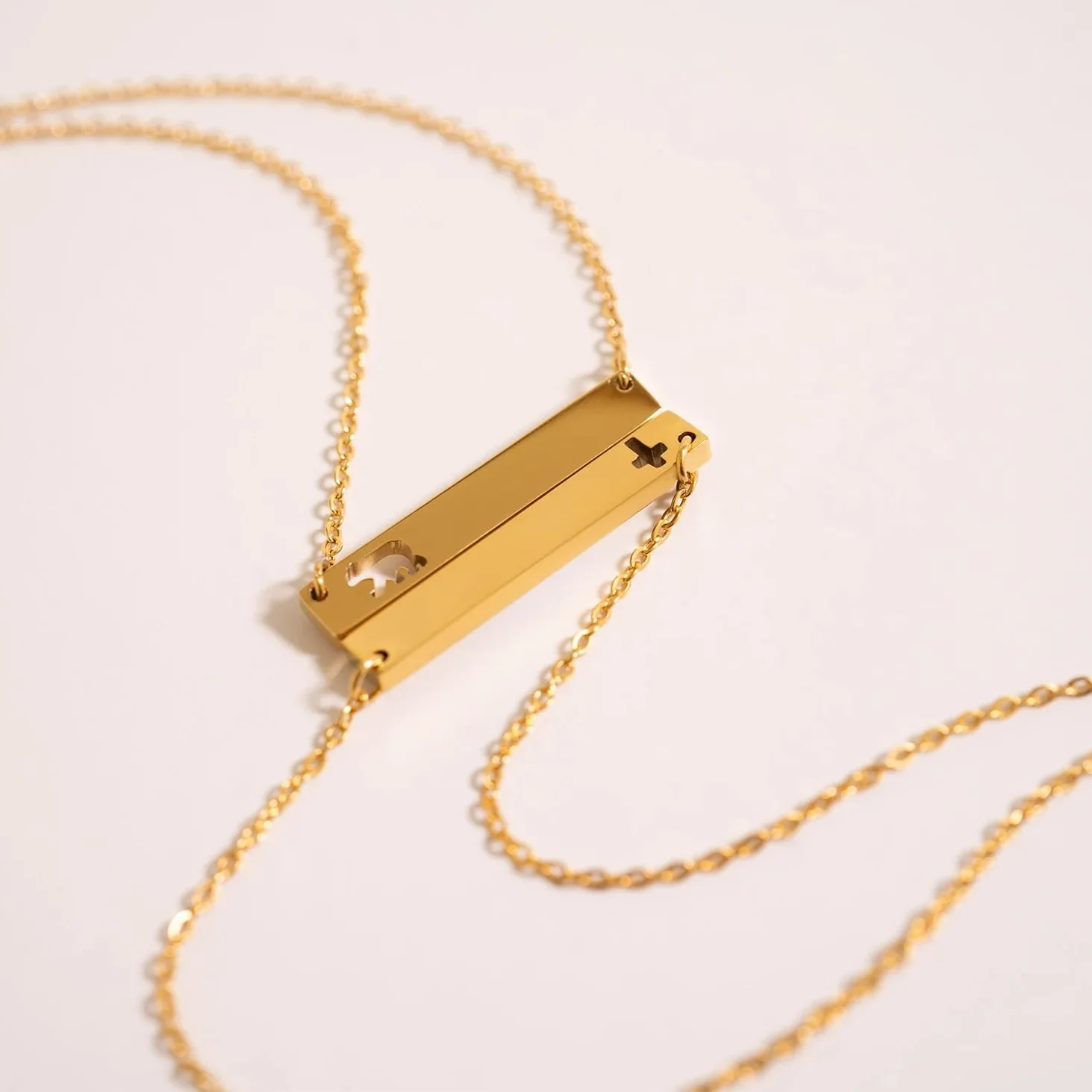 18K Gold PVD Stainless Steel Cutout Cross Blank Bar Necklace / SBB00106 - Image 9