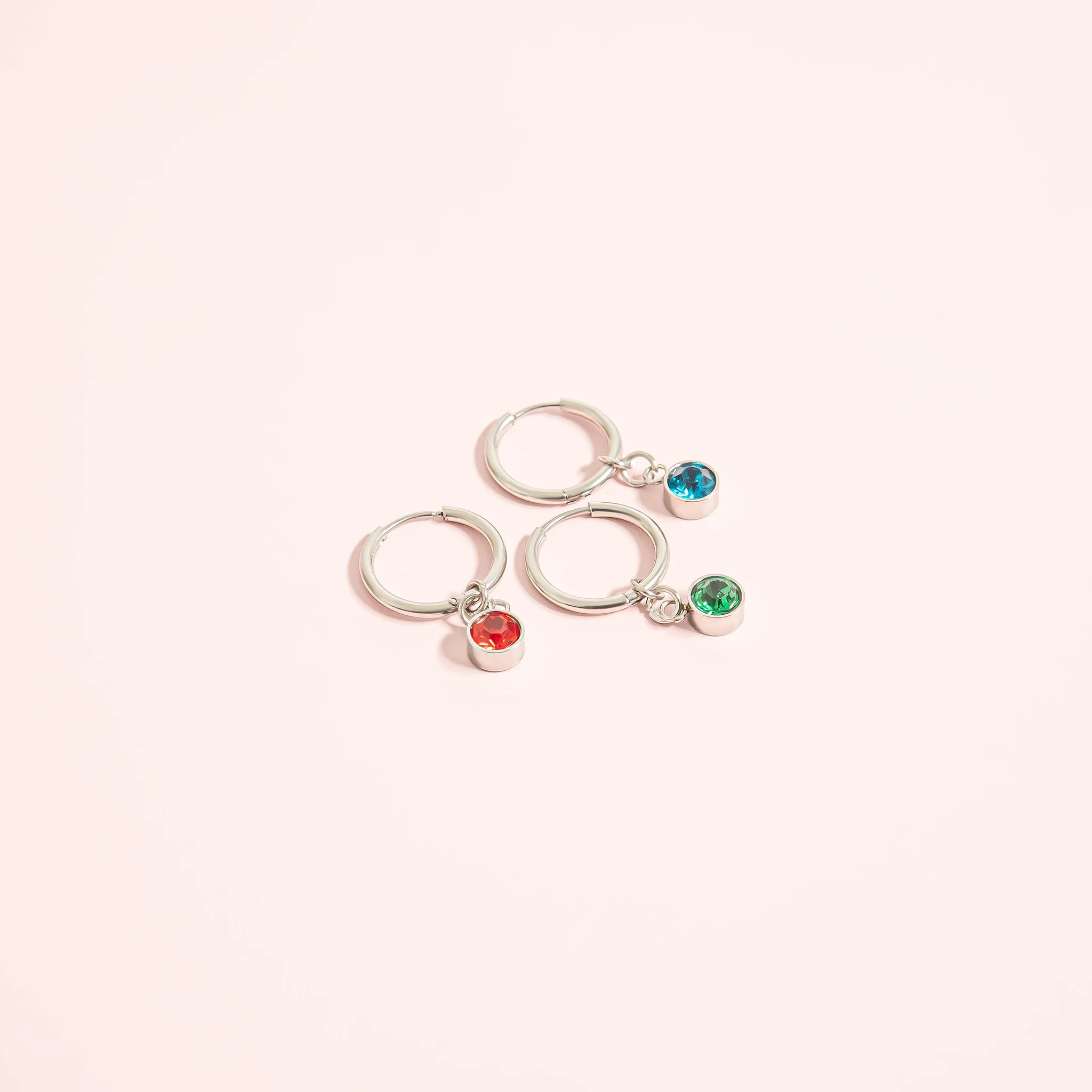 Stainless Steel Birthstone Huggie Earrings / ERJ0073 - Image 9