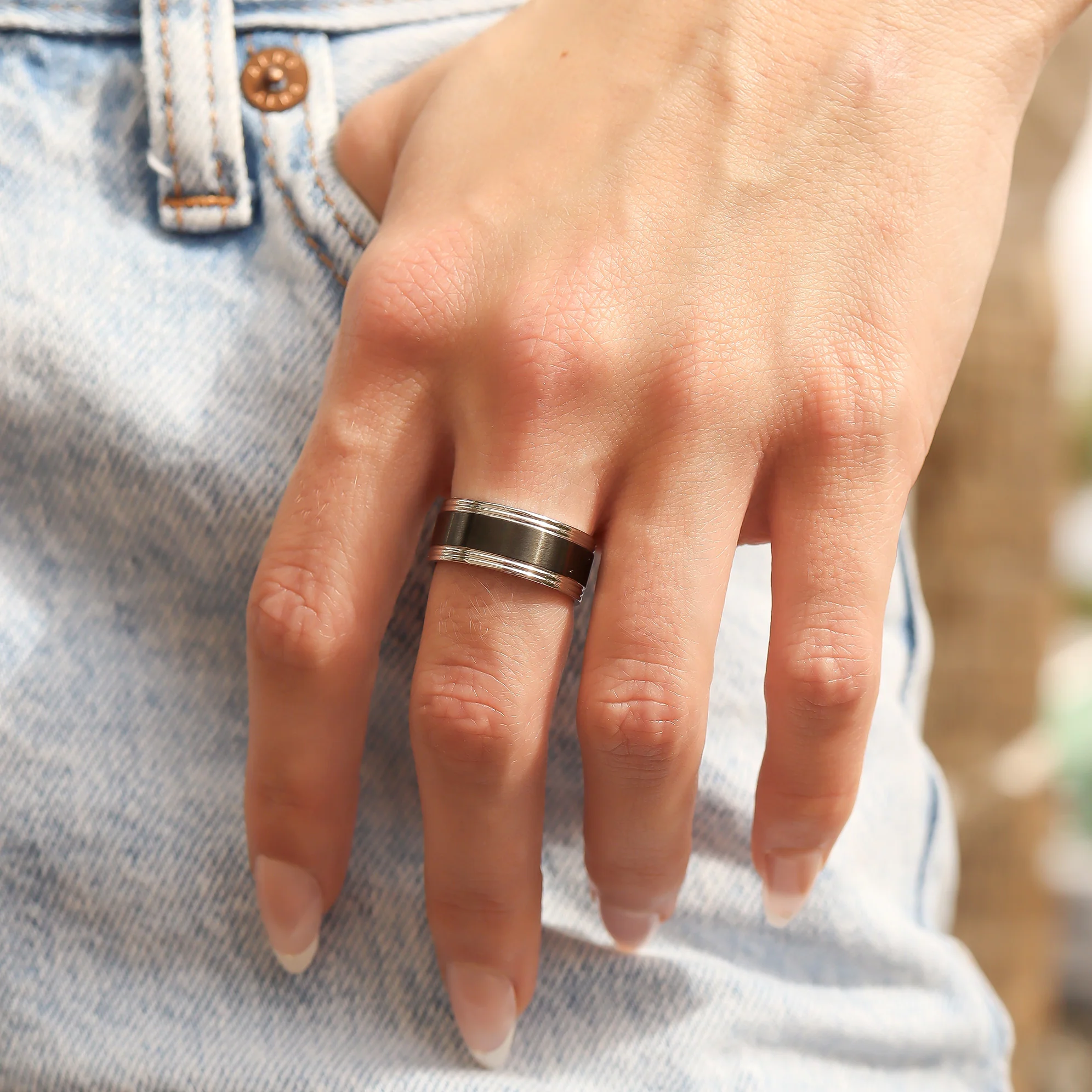 Stainless Steel Black Center Blank Ring / CFR7028 - Image 3