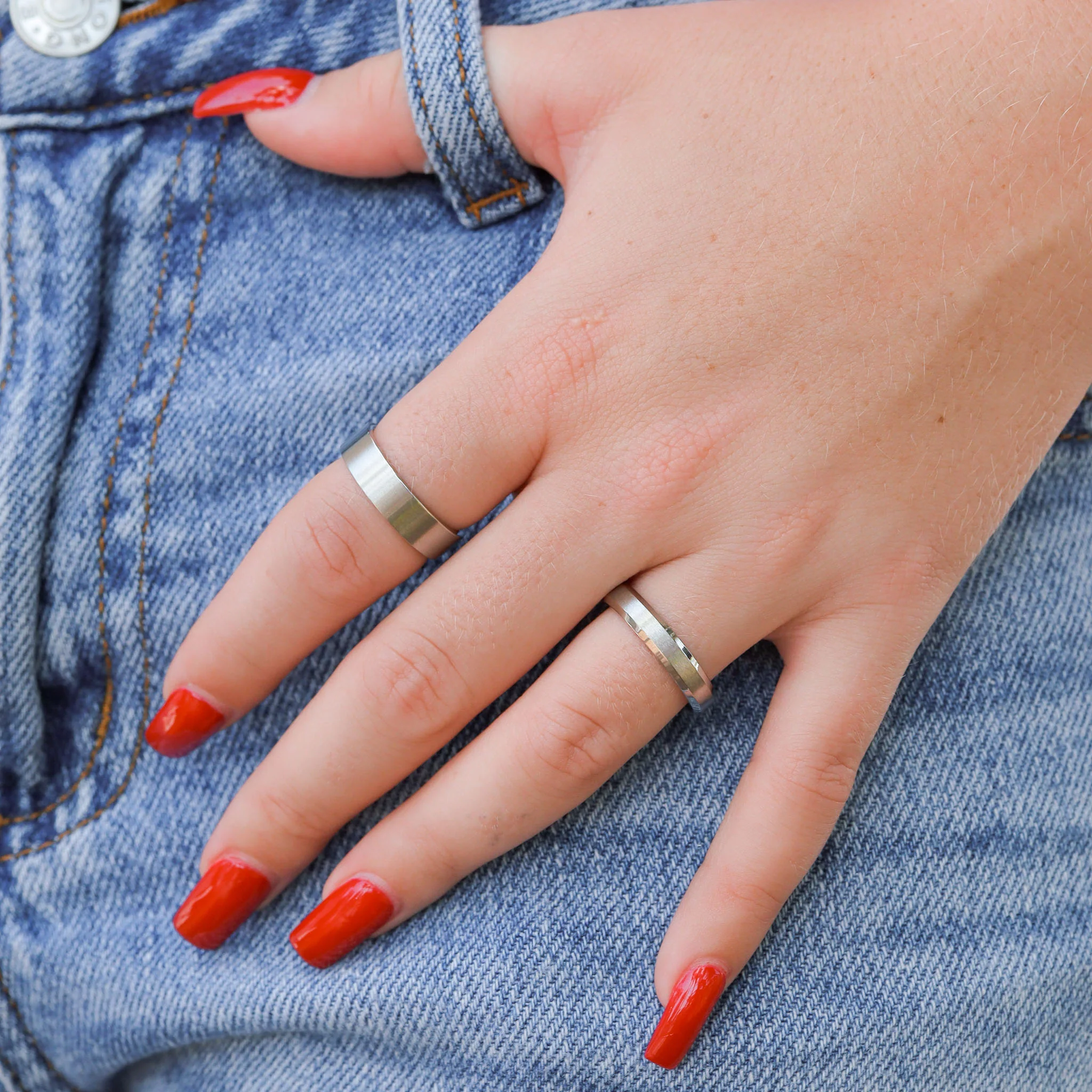 Stainless Steel Brushed Beveled Edge Blank Ring / CFR9003 - Image 3