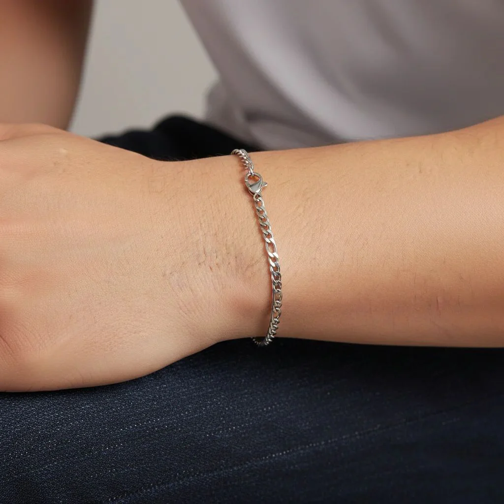 Stainless Steel Figaro Chain Bracelet / BRJ9096 - Image 8