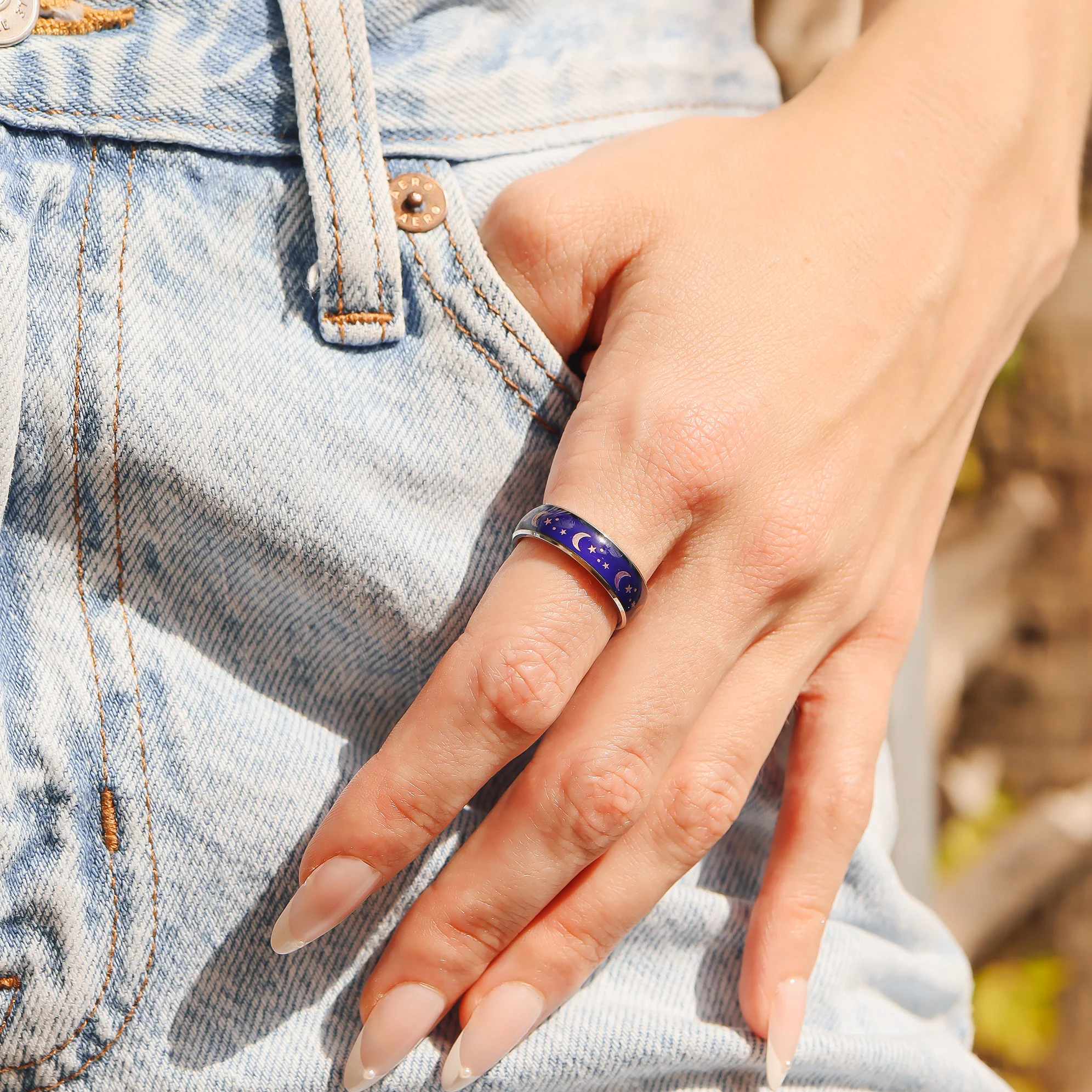 Stainless Steel Mood Band With Stars And Moons Ring / CFR9010 - Image 3