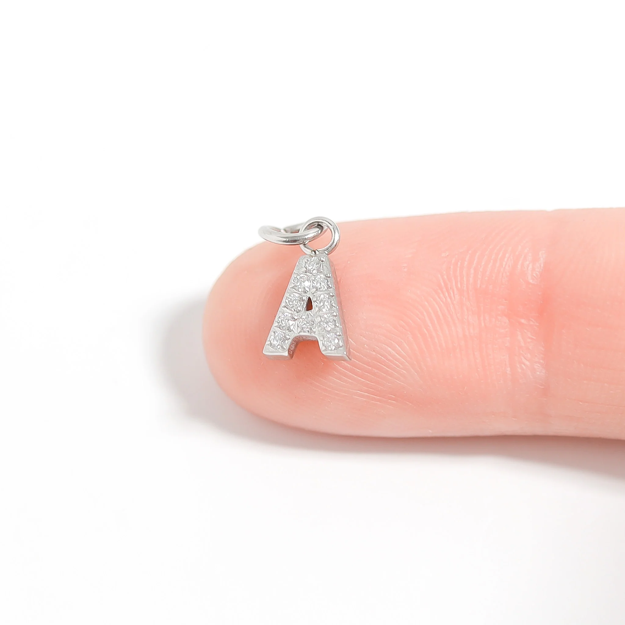 Stainless Steel Pave Set CZ Initial Letter Charms / PDC9020 - Image 5