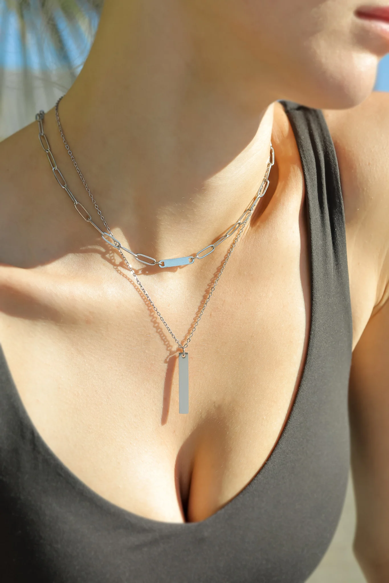 18K Gold PVD Stainless Steel Engravable Paperclip Blank Bar Necklace / SBB0275 - Image 3