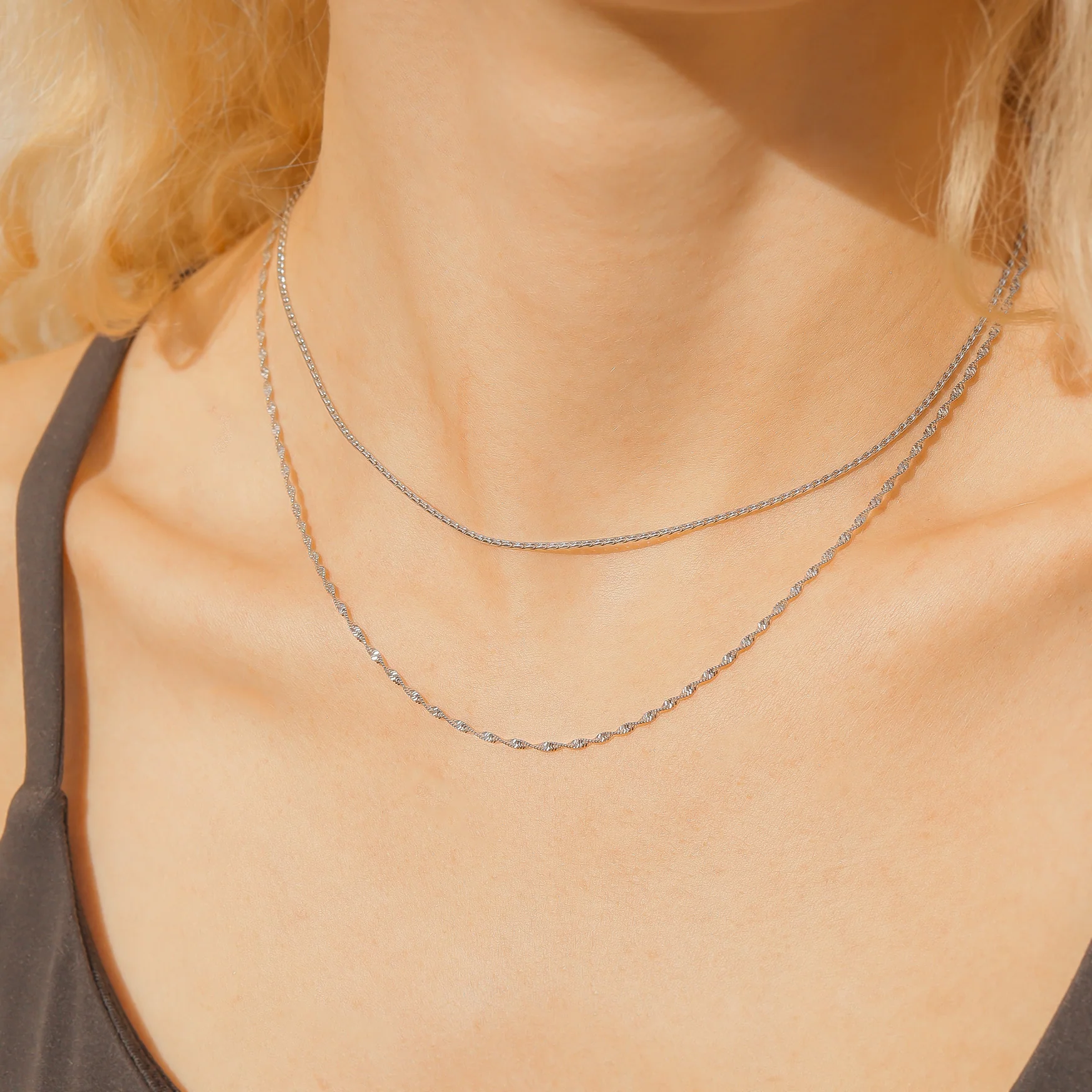 18K Gold PVD Stainless Steel Singapore Chain Necklace / CHN9961 - Image 4
