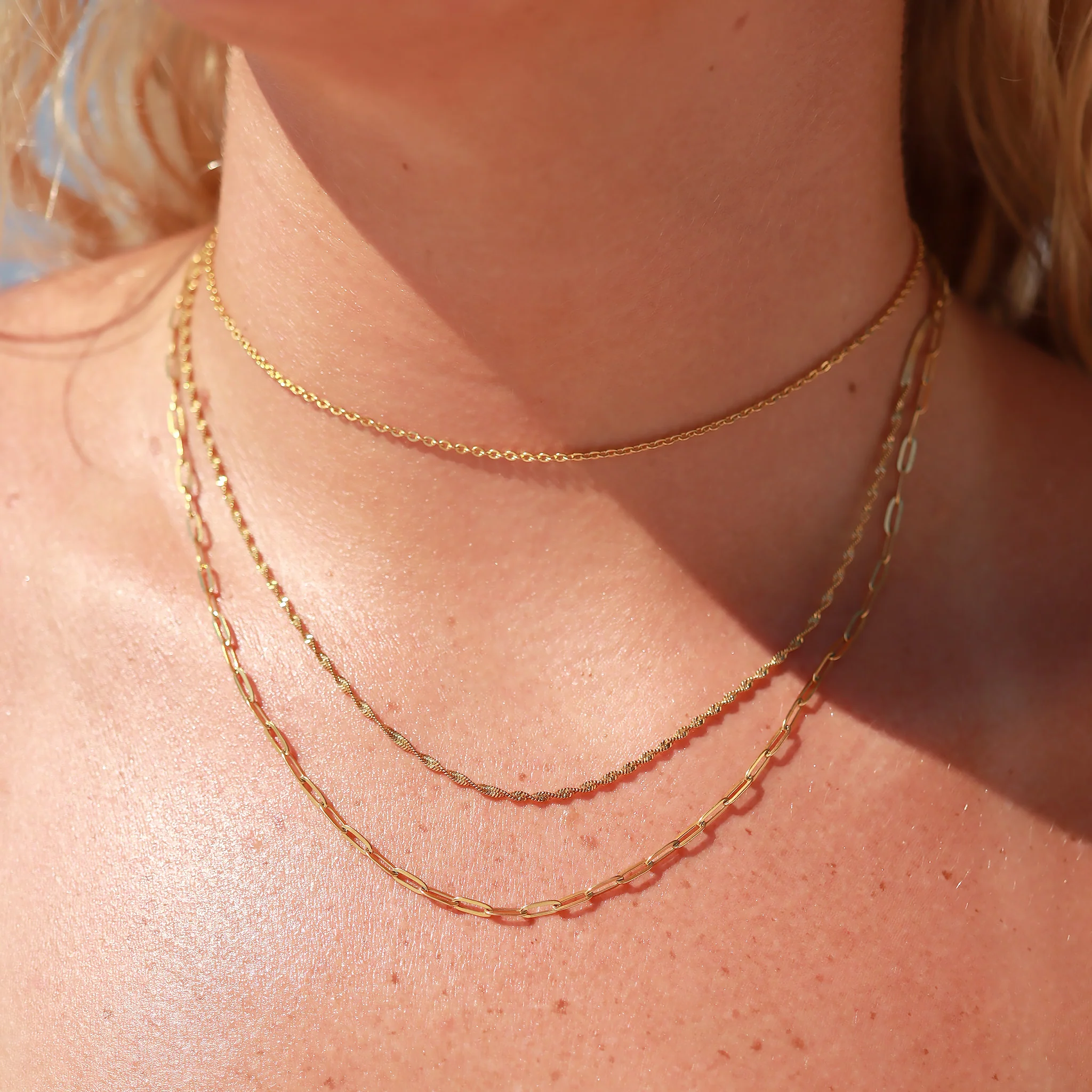 18K Gold PVD Stainless Steel Singapore Chain Necklace / CHN9961 - Image 8