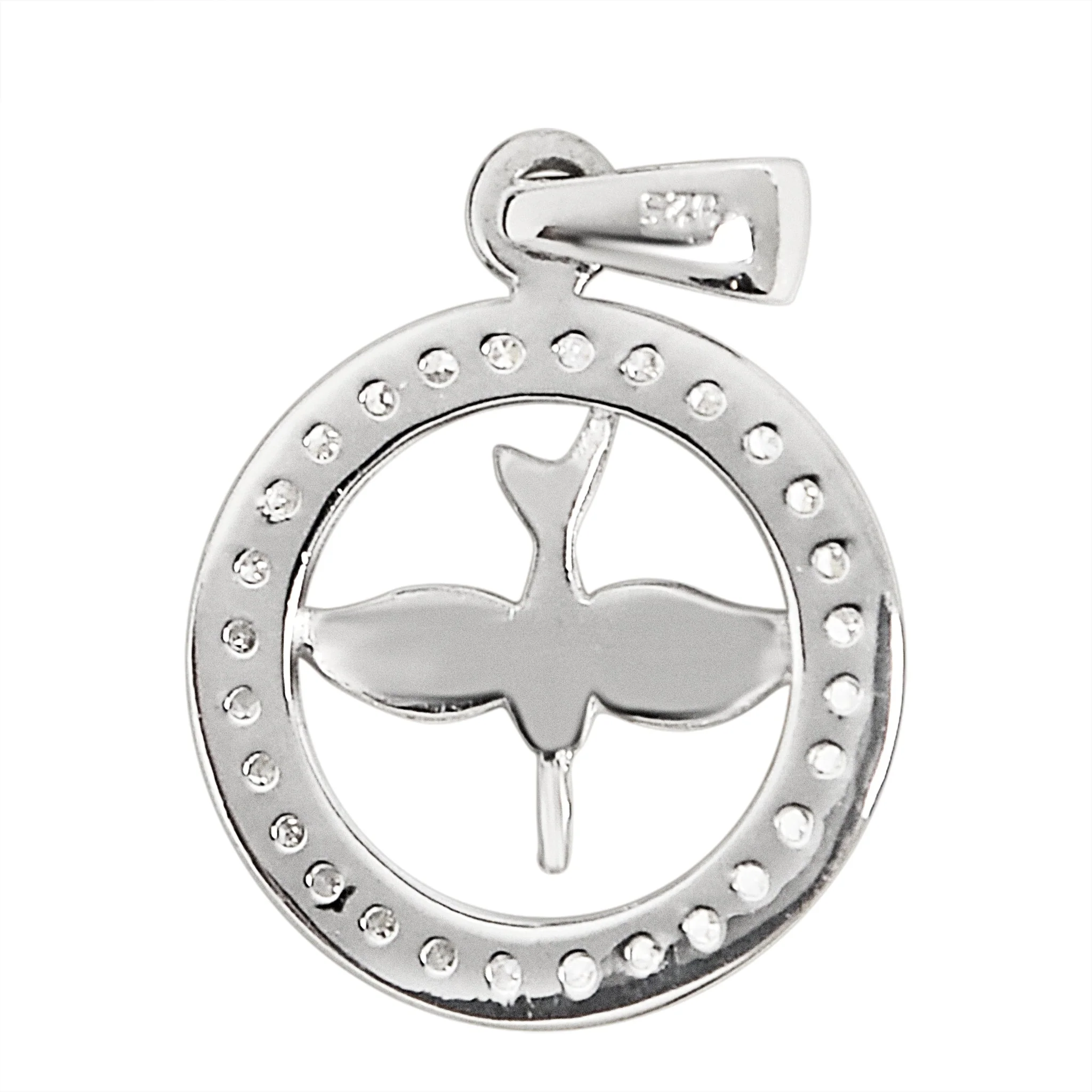 Sterling Silver CZ Circled Dove Pendant / SSP0186 - Image 3